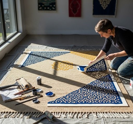Can't Find It? Create It! How to Paint a Plain Rug for a Custom Designer Look