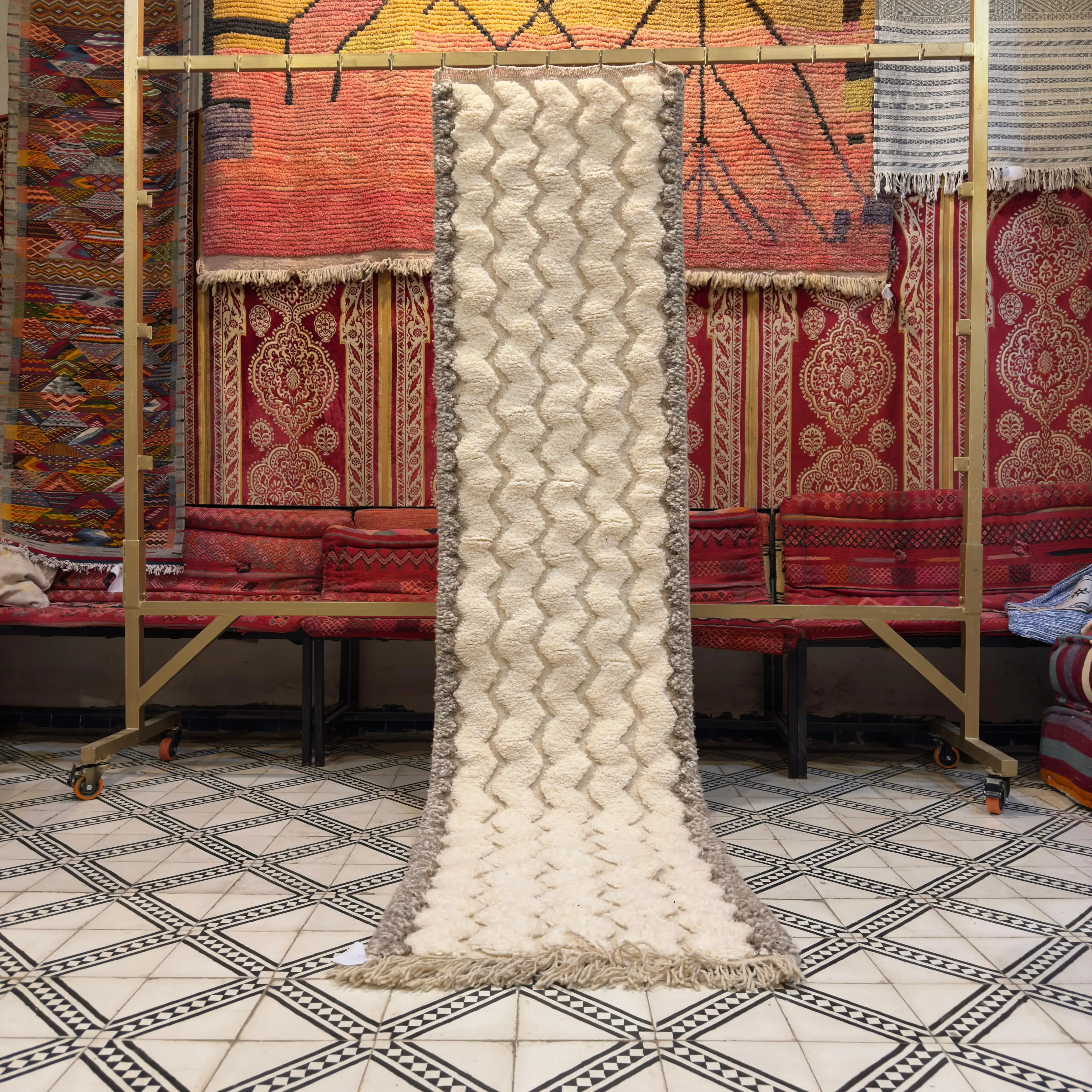Hand-Knotted Berber Runner Rug | Striped Wool Area Carpet for Kitchen & Living Spaces