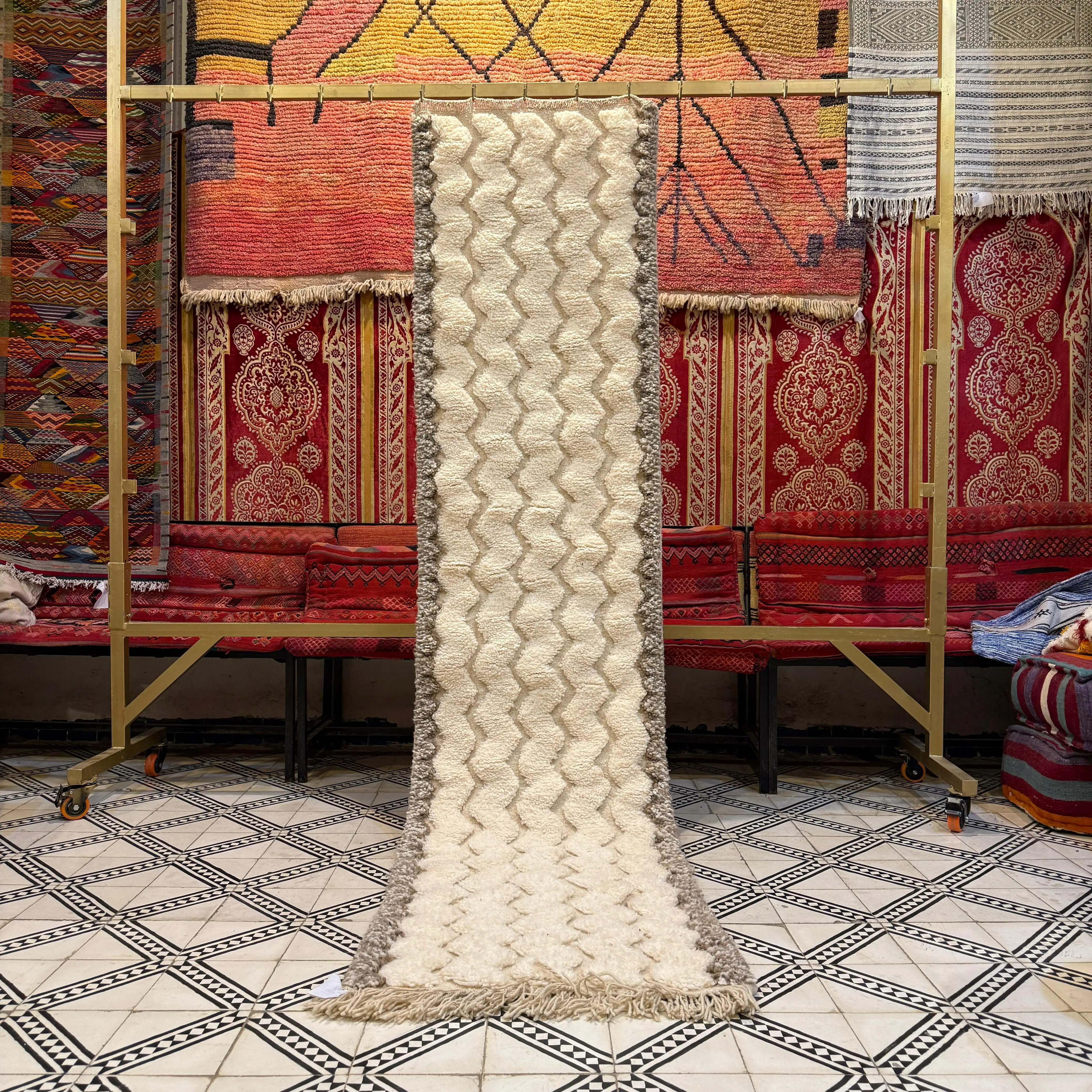 Hand-Knotted Berber Runner Rug | Striped Wool Area Carpet for Kitchen & Living Spaces
