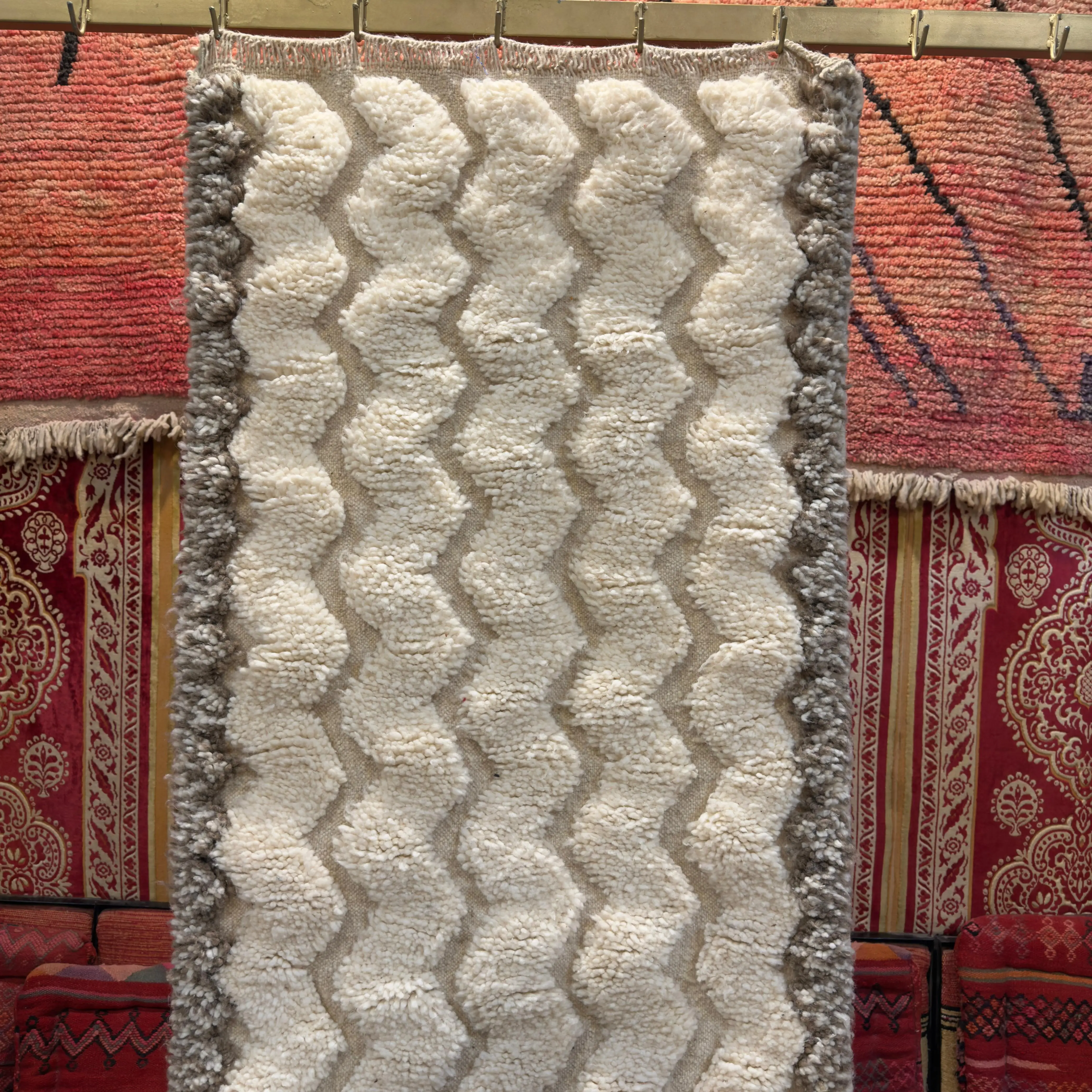 Hand-Knotted Berber Runner Rug | Striped Wool Area Carpet for Kitchen & Living Spaces