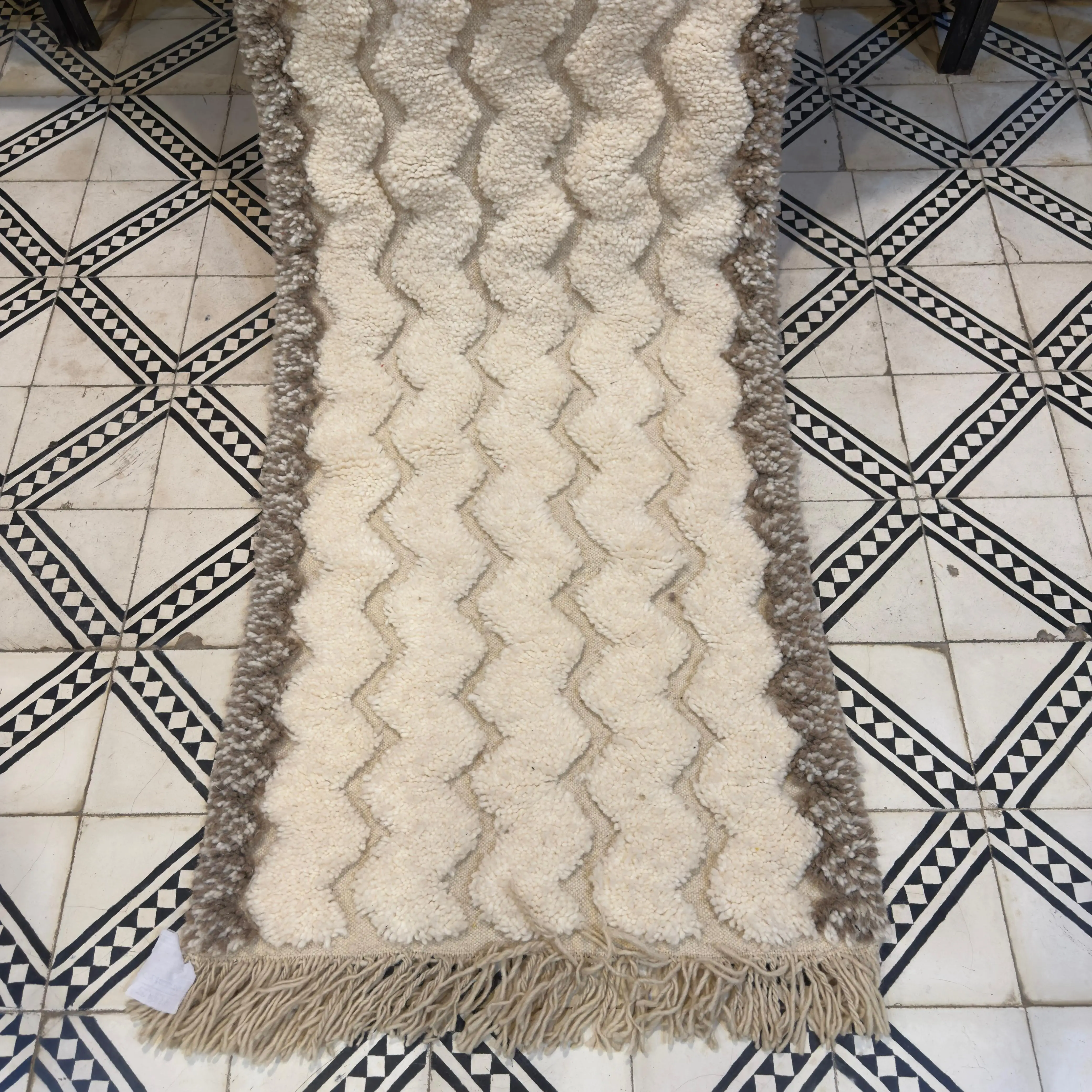 Hand-Knotted Berber Runner Rug | Striped Wool Area Carpet for Kitchen & Living Spaces