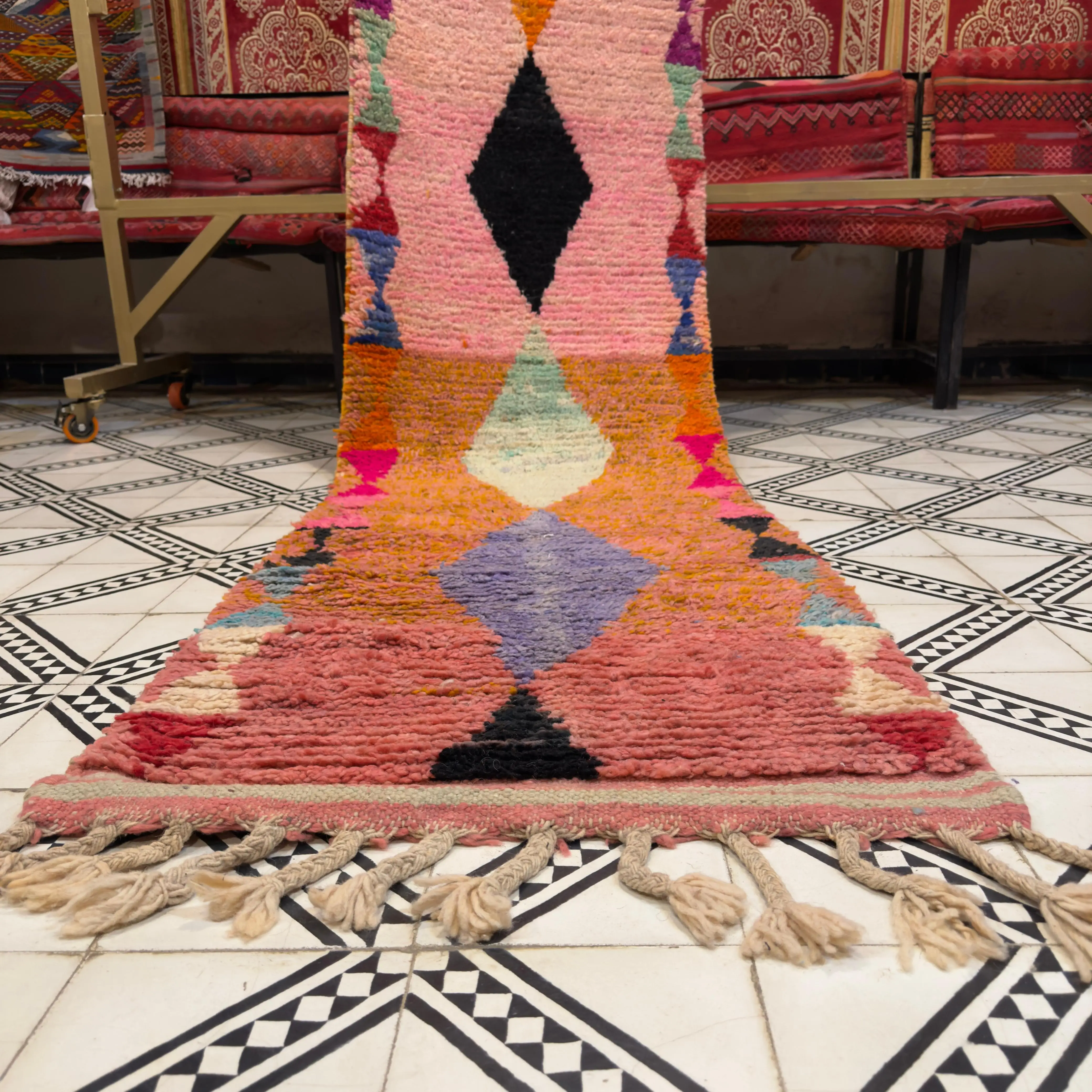 Authentic Hand-Knotted Berber Runner Rug | Striped Wool Area Carpet for Kitchens & Living Spaces
