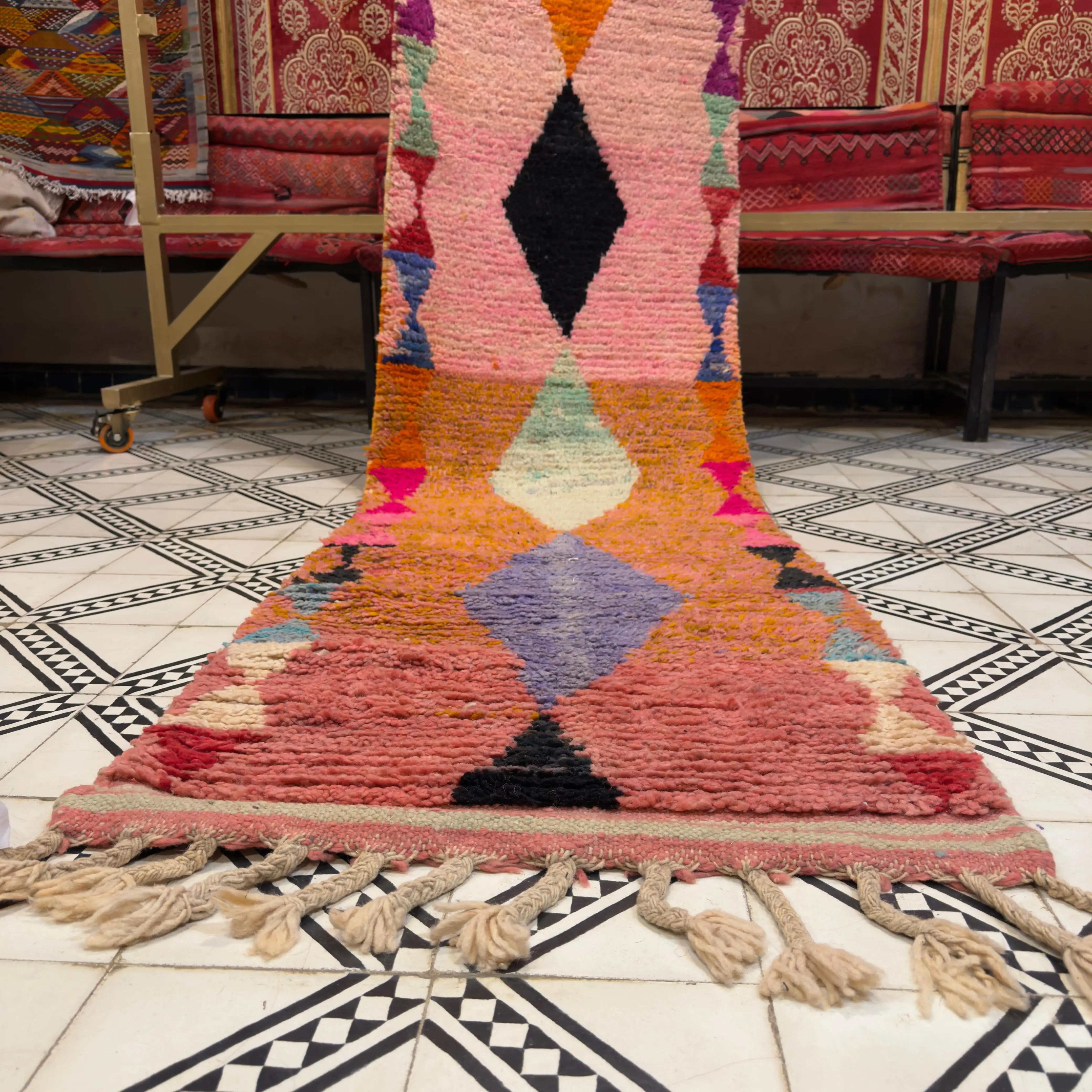 Authentic Hand-Knotted Berber Runner Rug | Striped Wool Area Carpet for Kitchens & Living Spaces