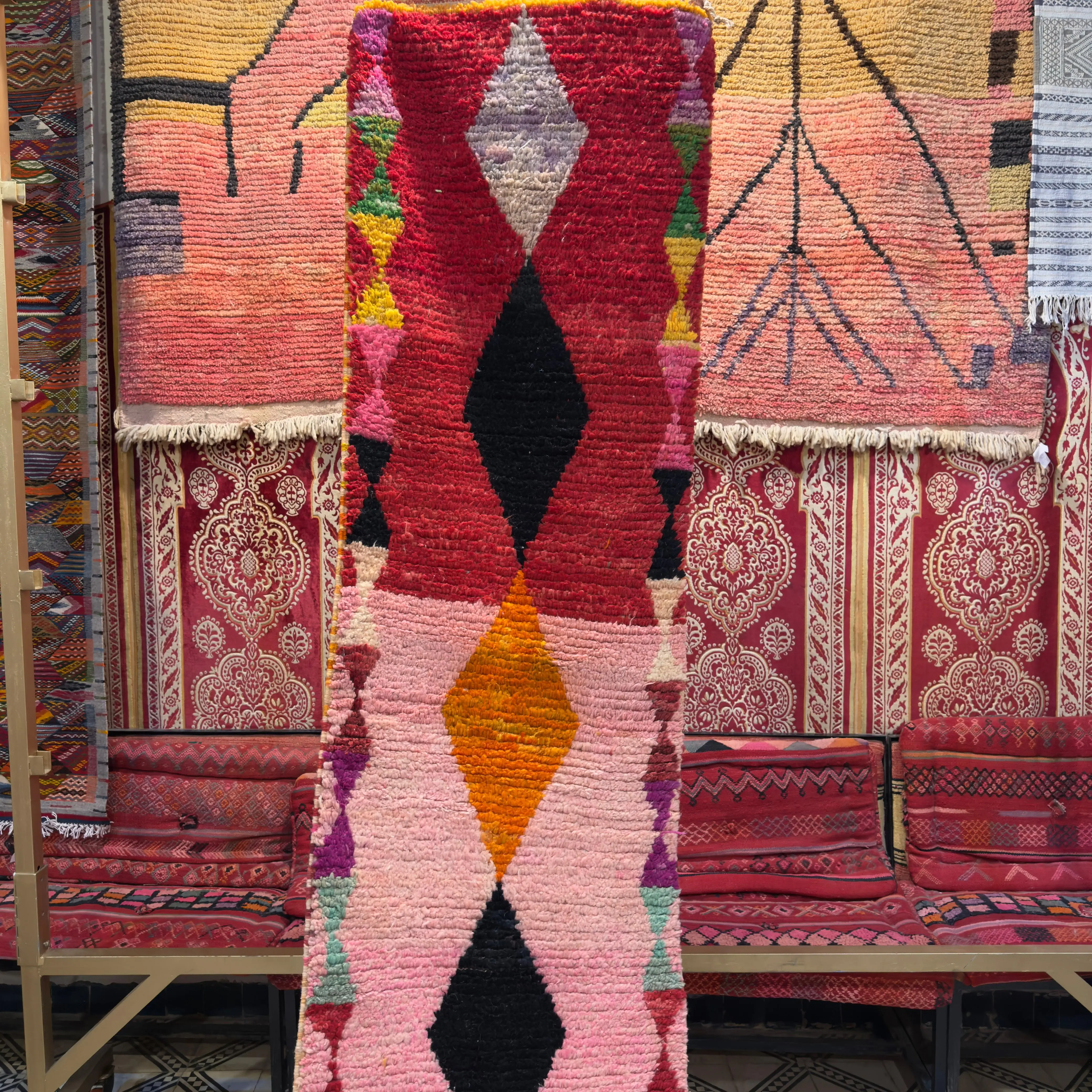 Authentic Hand-Knotted Berber Runner Rug | Striped Wool Area Carpet for Kitchens & Living Spaces