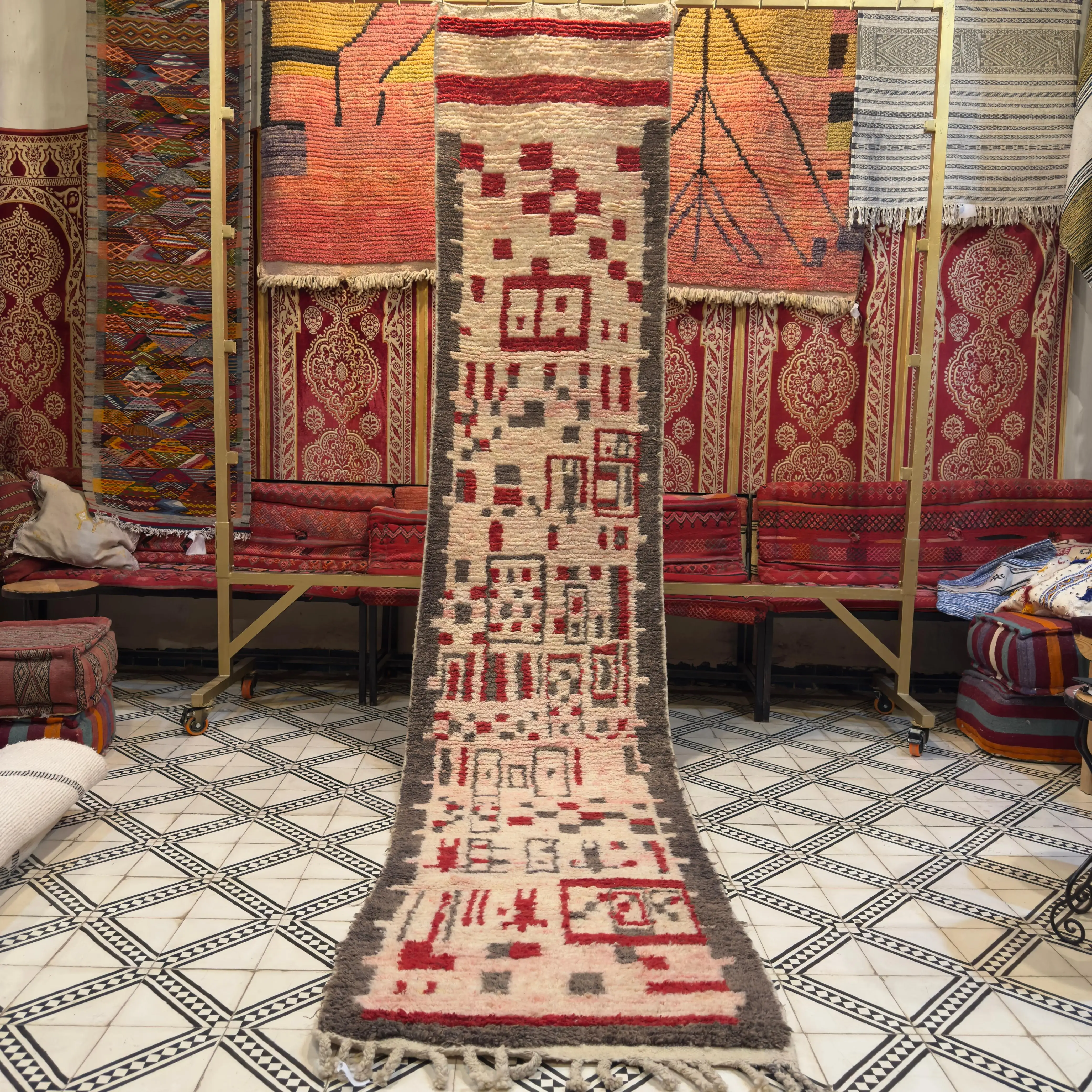 Hand-Knotted Berber Runner Carpet | Striped Wool Rug for Kitchens & Living Spaces