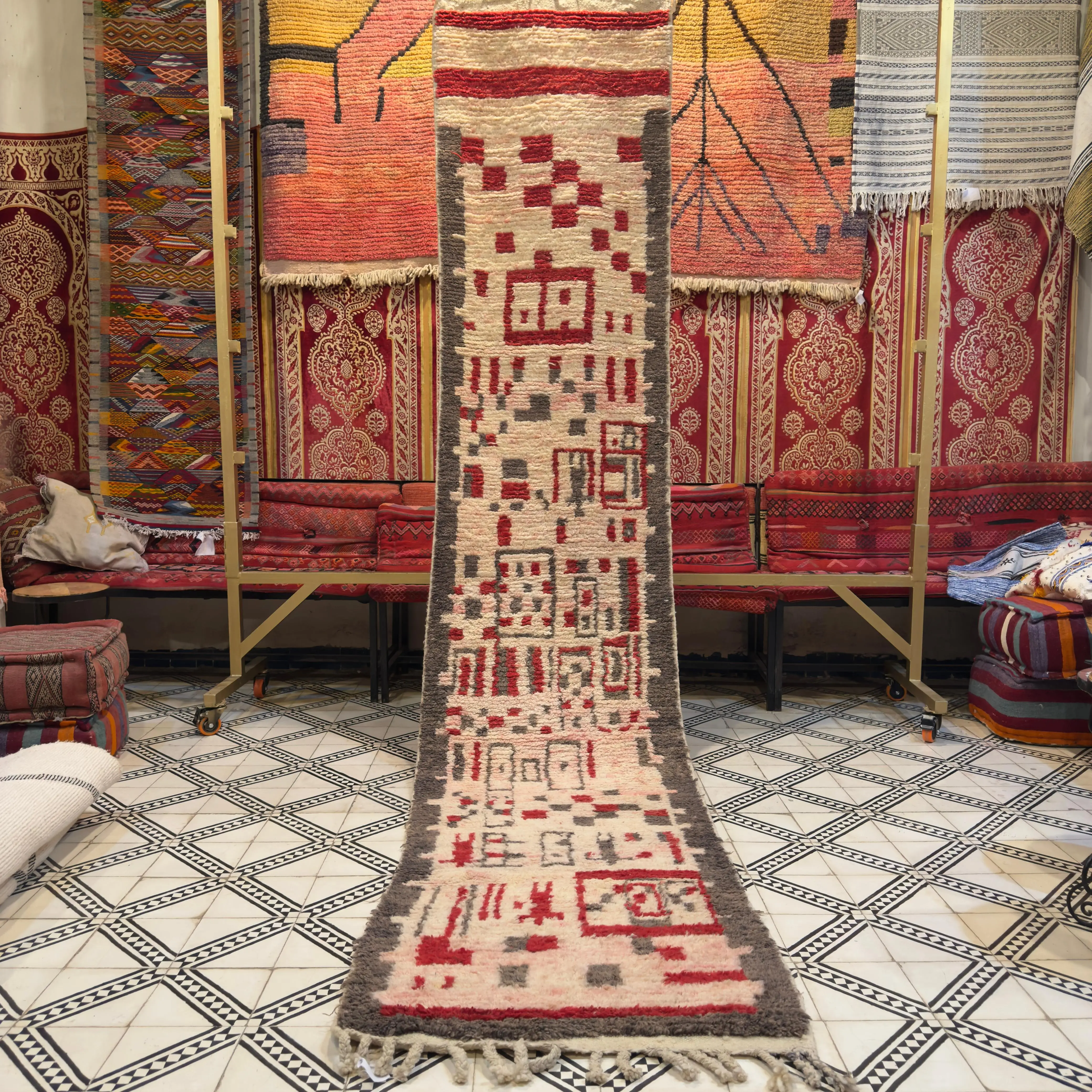 Hand-Knotted Berber Runner Carpet | Striped Wool Rug for Kitchens & Living Spaces