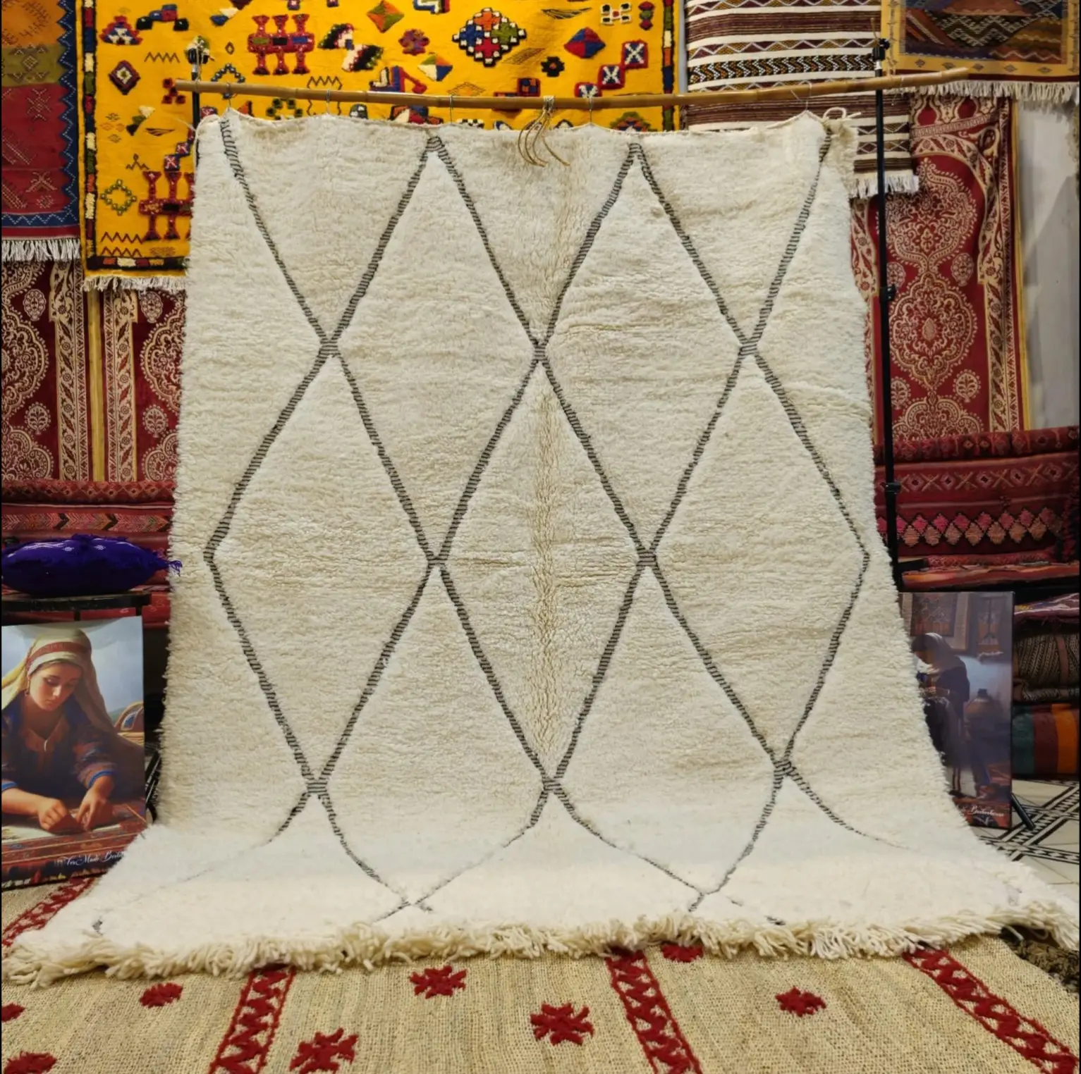 Authentic Moroccan Area Rug | Handwoven Wool Berber Carpet | Beni Ourain Living Room Rug