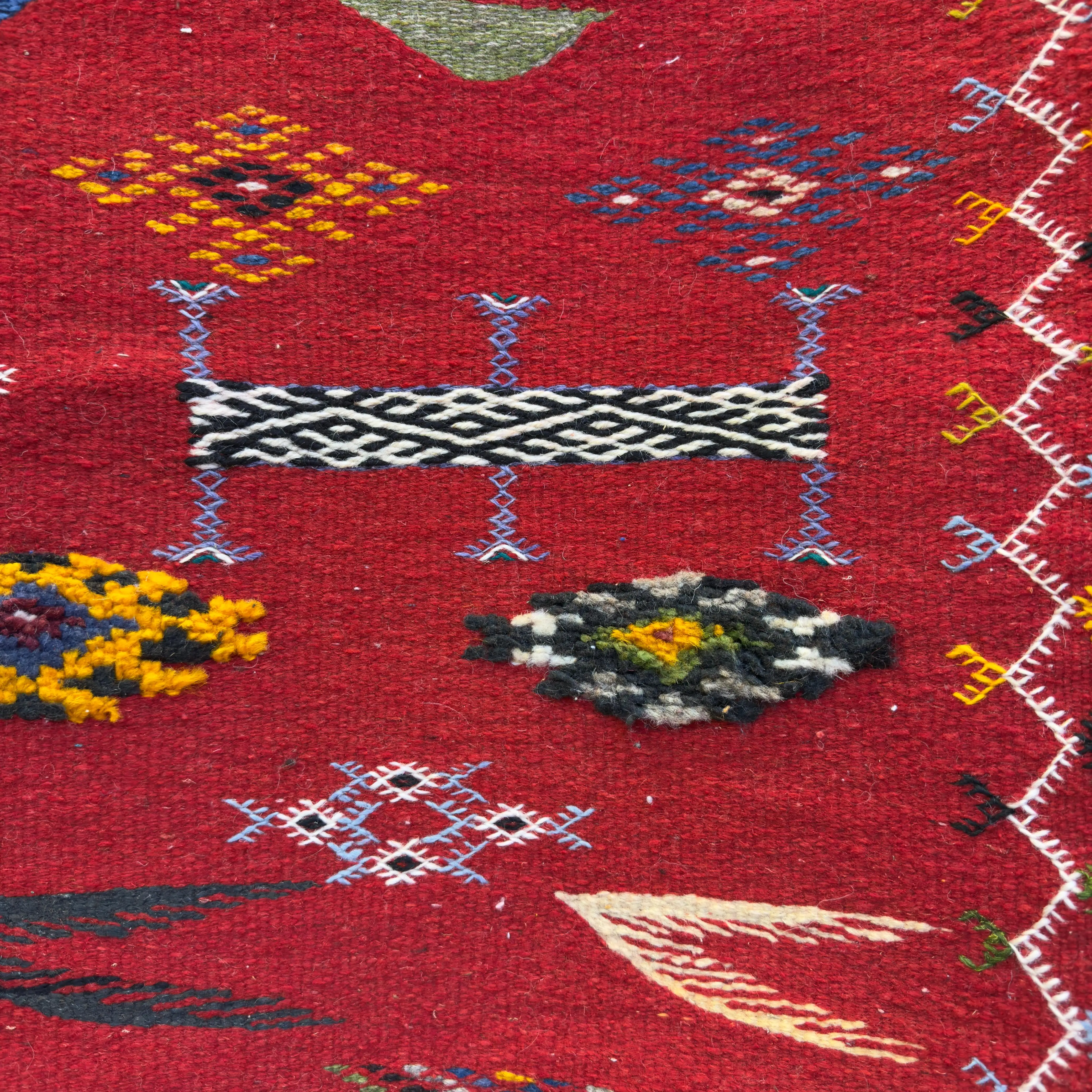 3-Technique Moroccan Rug | Handwoven Berber Carpet | Authentic Embroidered Moroccan Rug