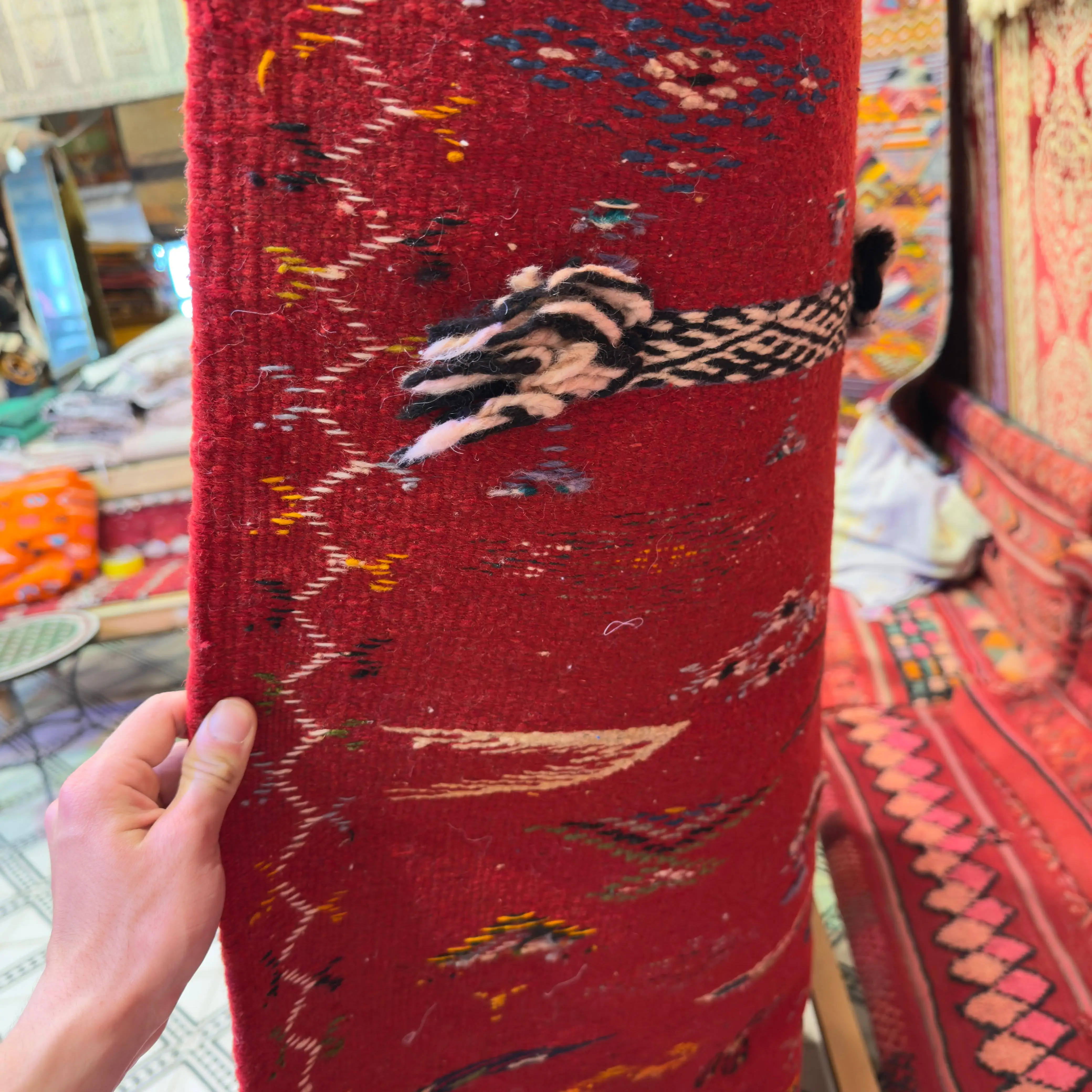 3-Technique Moroccan Rug | Handwoven Berber Carpet | Authentic Embroidered Moroccan Rug