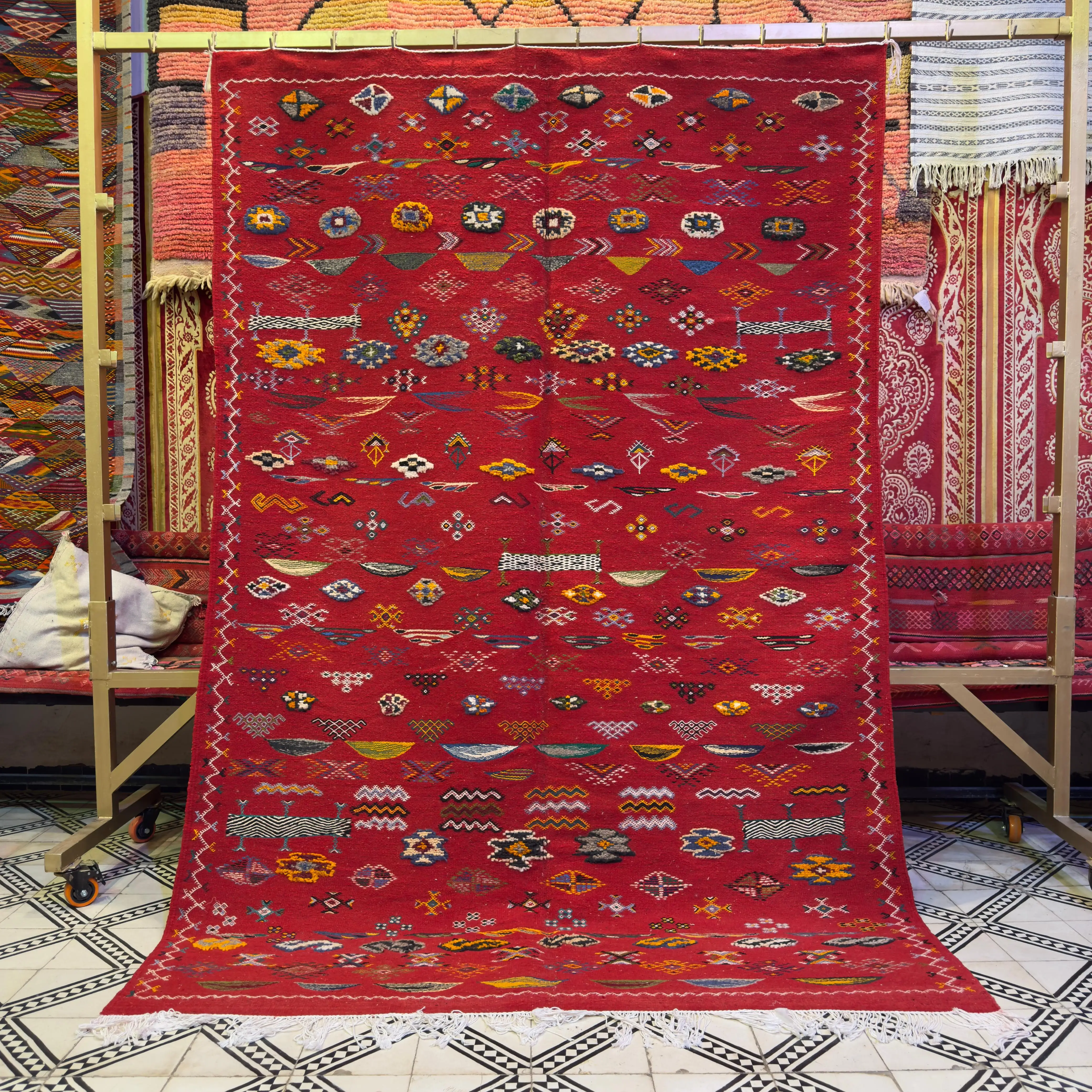 3-Technique Moroccan Rug | Handwoven Berber Carpet | Authentic Embroidered Moroccan Rug