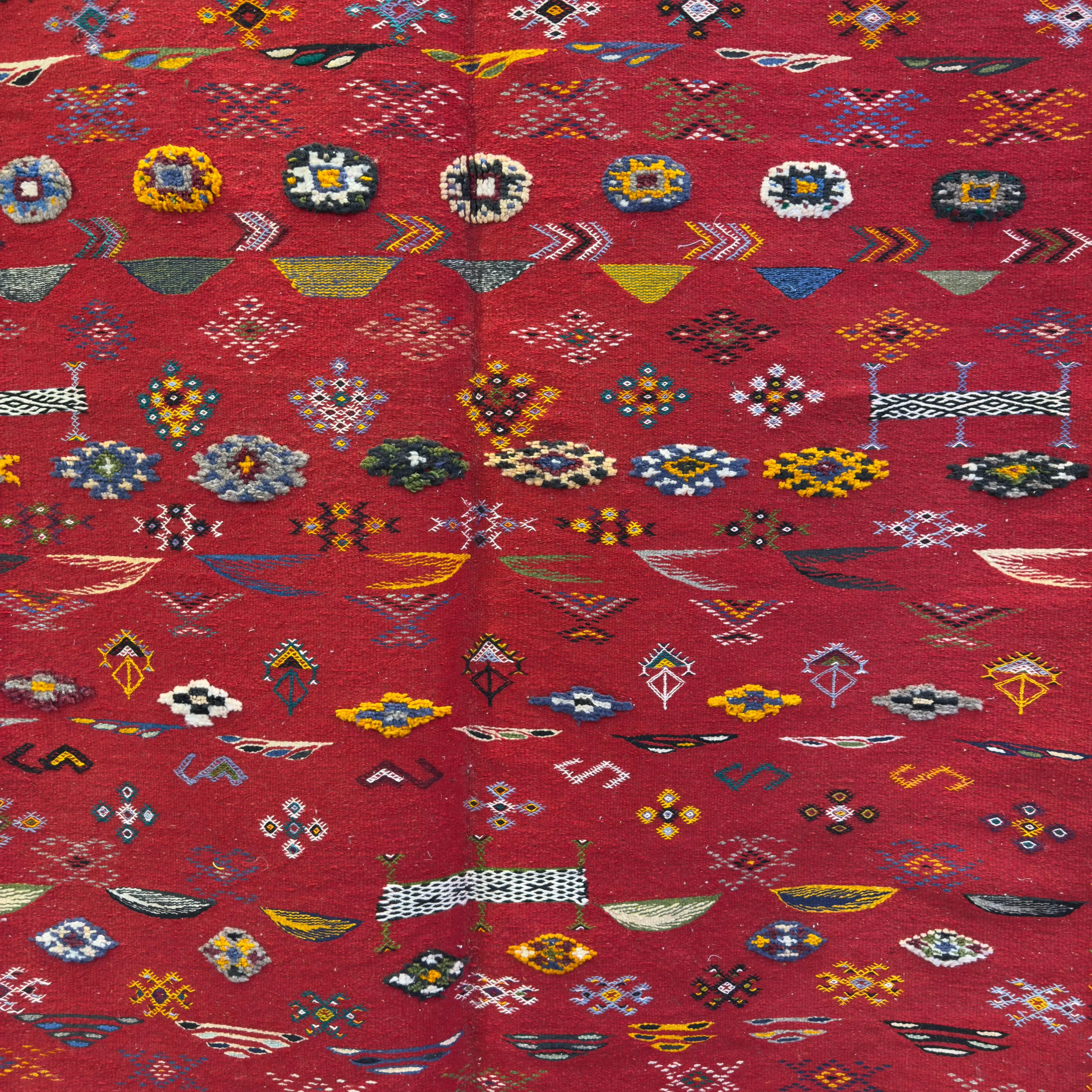 3-Technique Moroccan Rug | Handwoven Berber Carpet | Authentic Embroidered Moroccan Rug