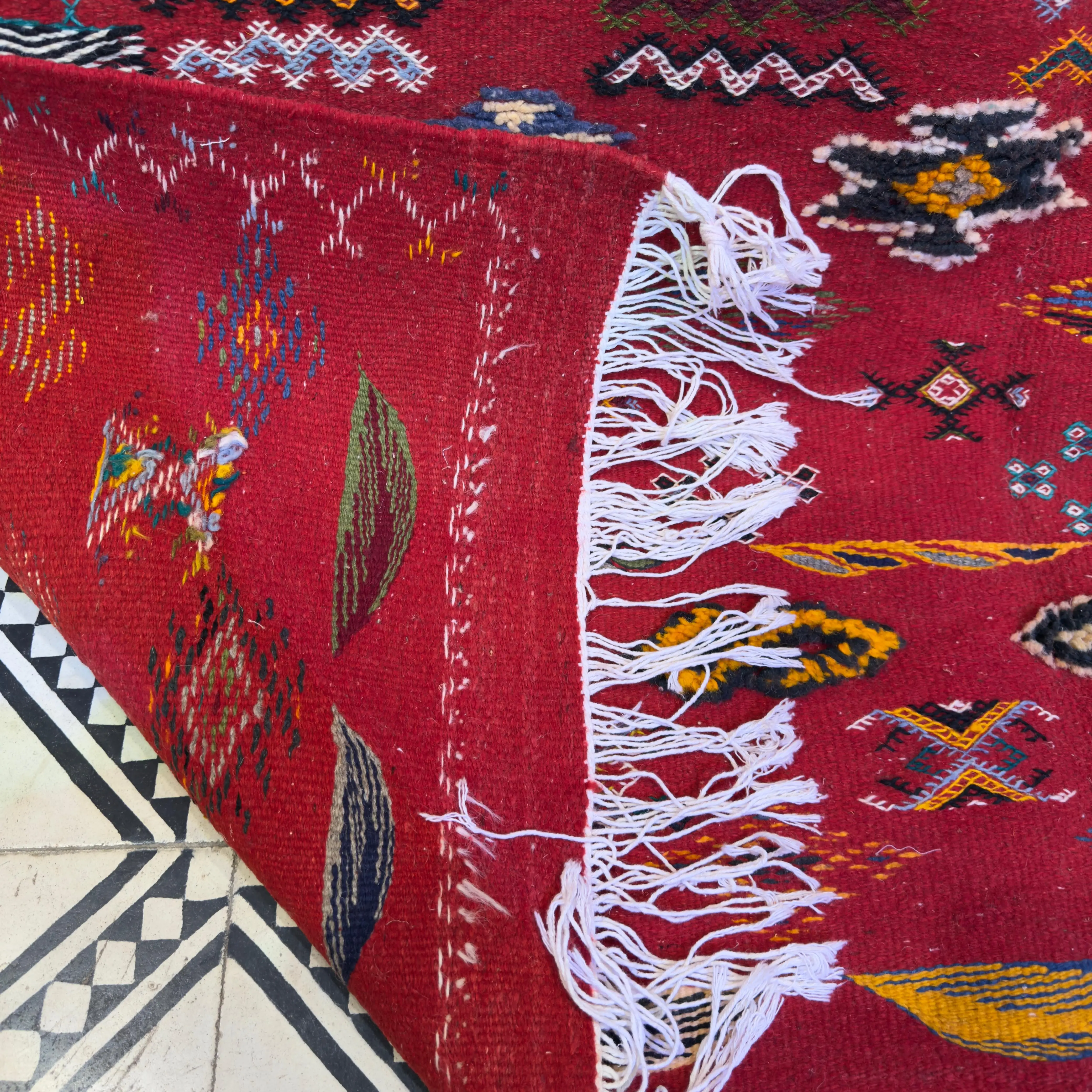 3-Technique Moroccan Rug | Handwoven Berber Carpet | Authentic Embroidered Moroccan Rug