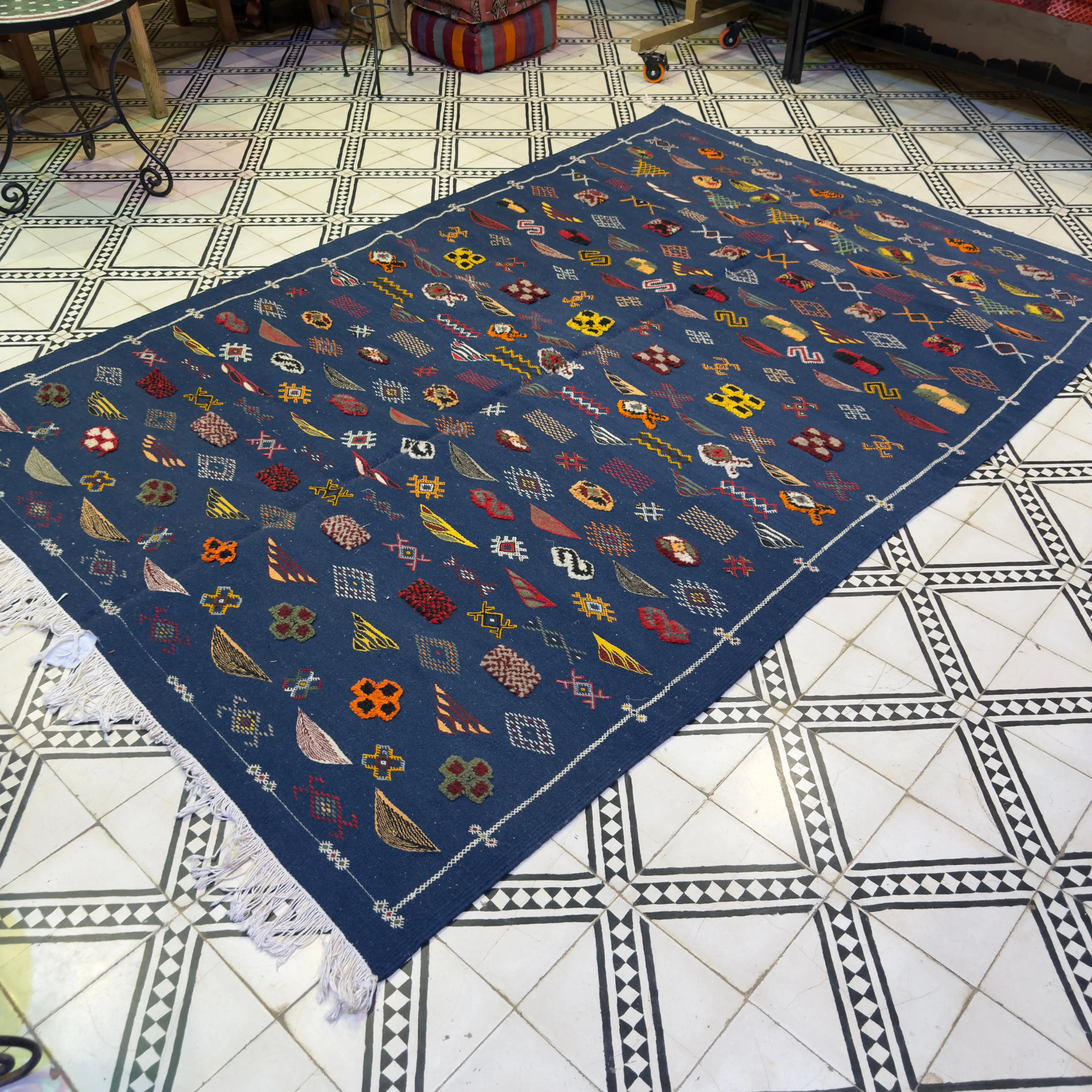 Premium 3-Technique Moroccan Rug | Knotted Sheep Wool & Embroidered Patterns