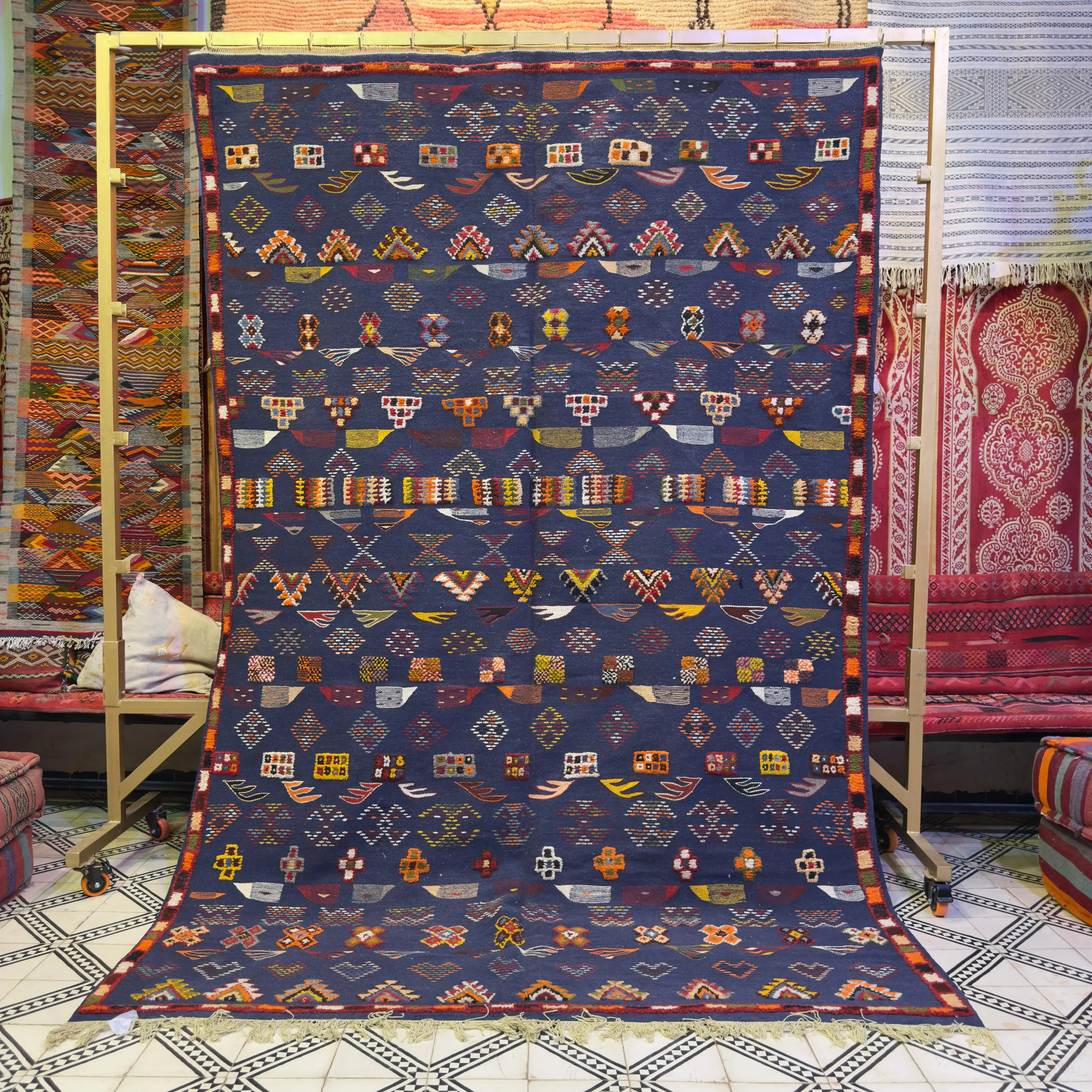 Large Berber Rug | Moroccan Akhnif Carpet | Handwoven Wool & Geometric Design