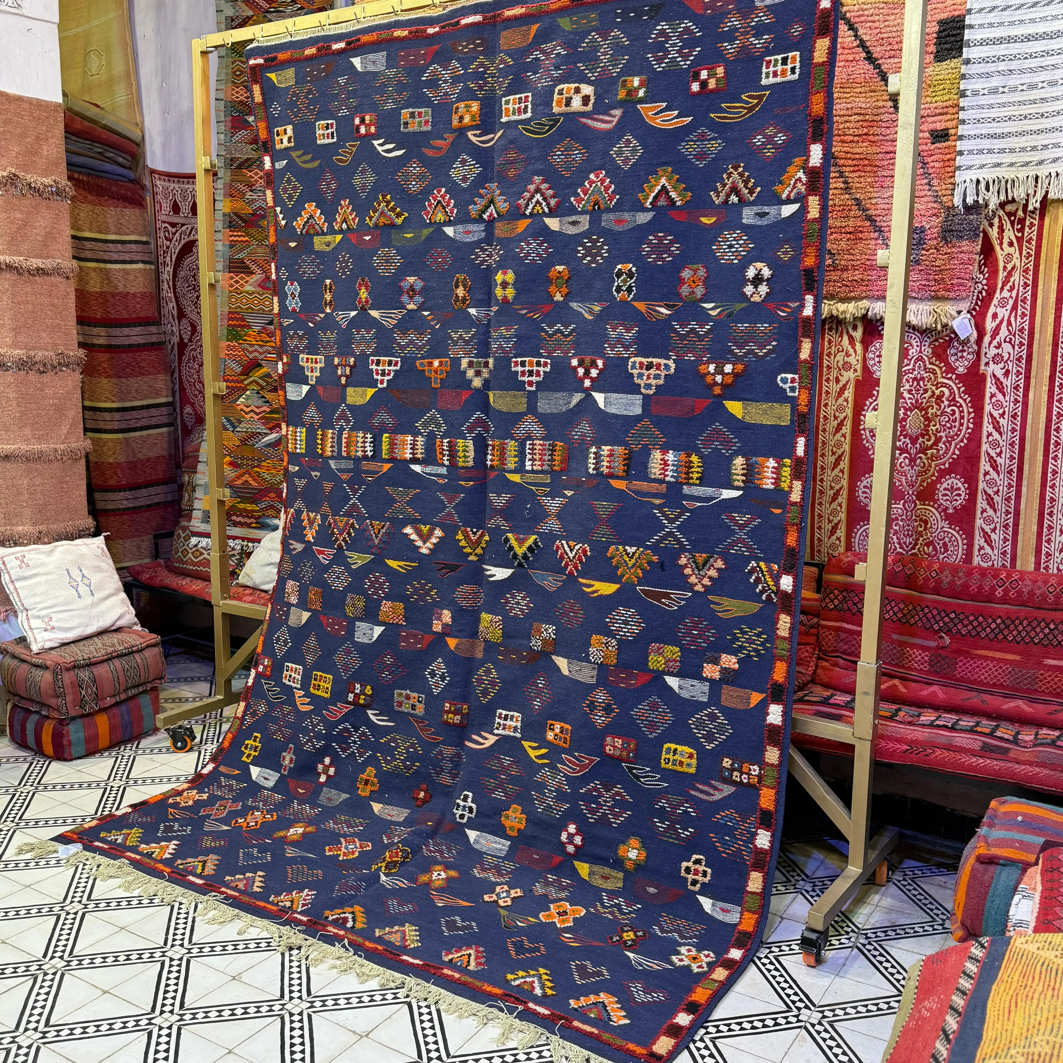 Large Berber Rug | Moroccan Akhnif Carpet | Handwoven Wool & Geometric Design