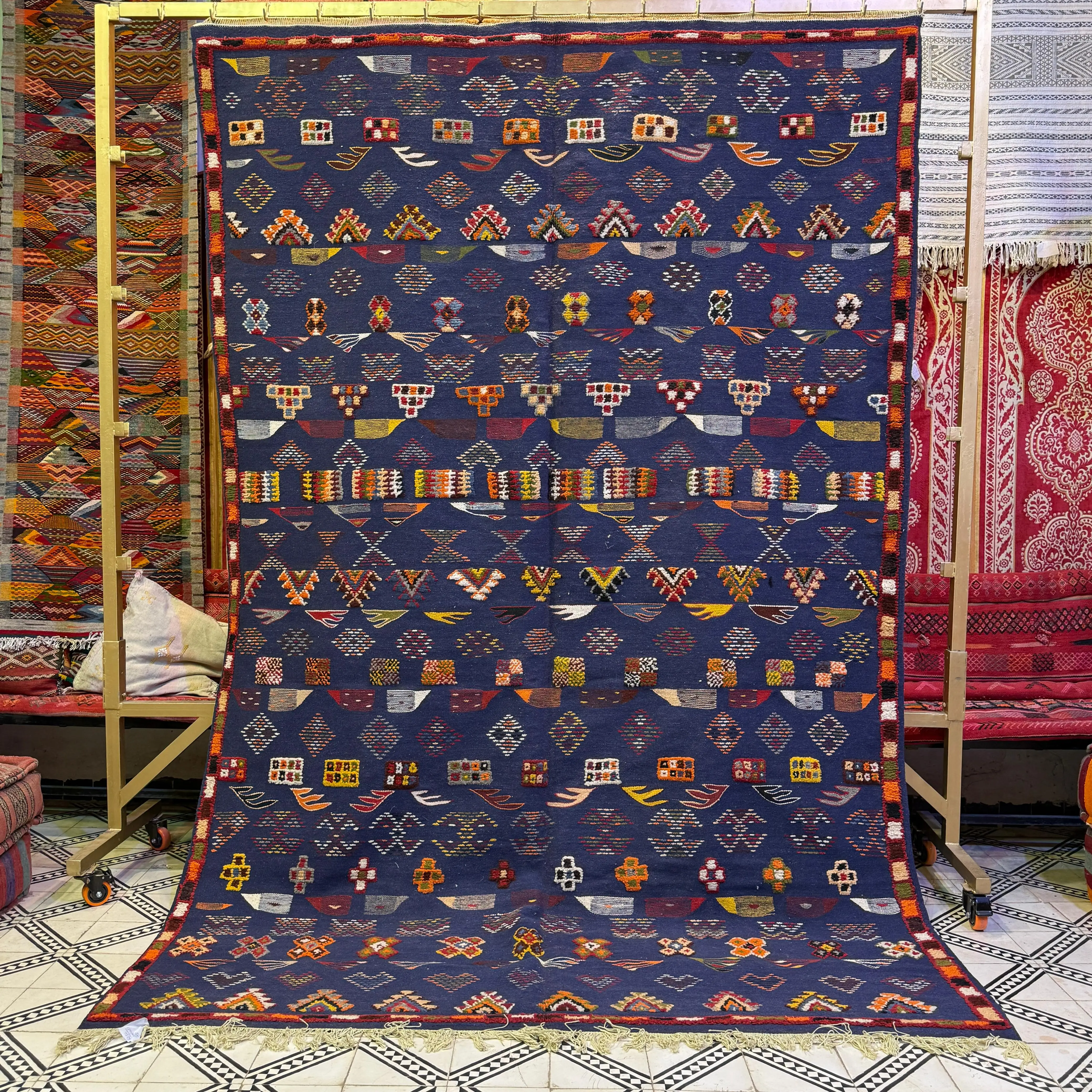 Large Berber Rug | Moroccan Akhnif Carpet | Handwoven Wool & Geometric Design
