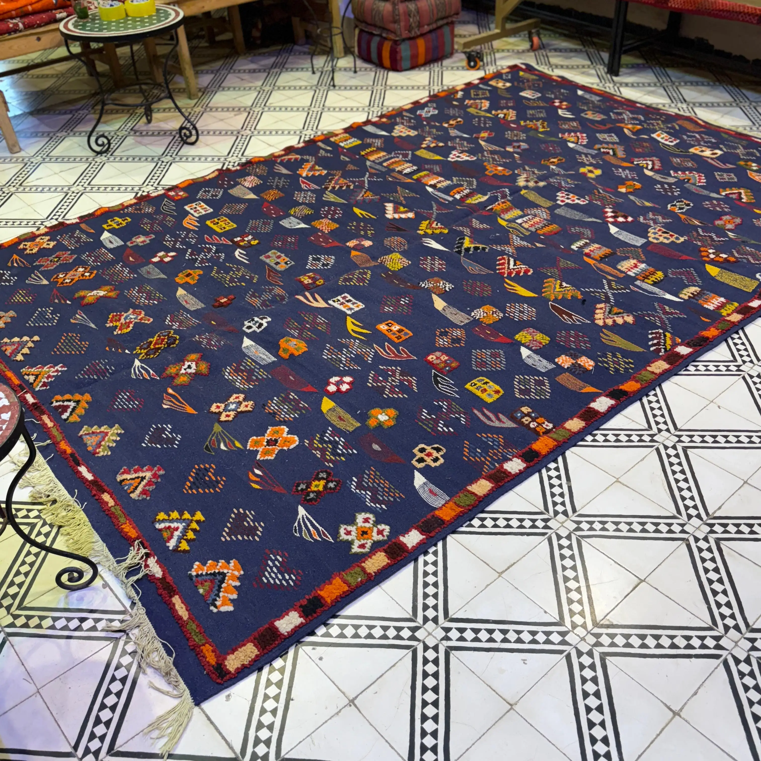 Large Berber Rug | Moroccan Akhnif Carpet | Handwoven Wool & Geometric Design