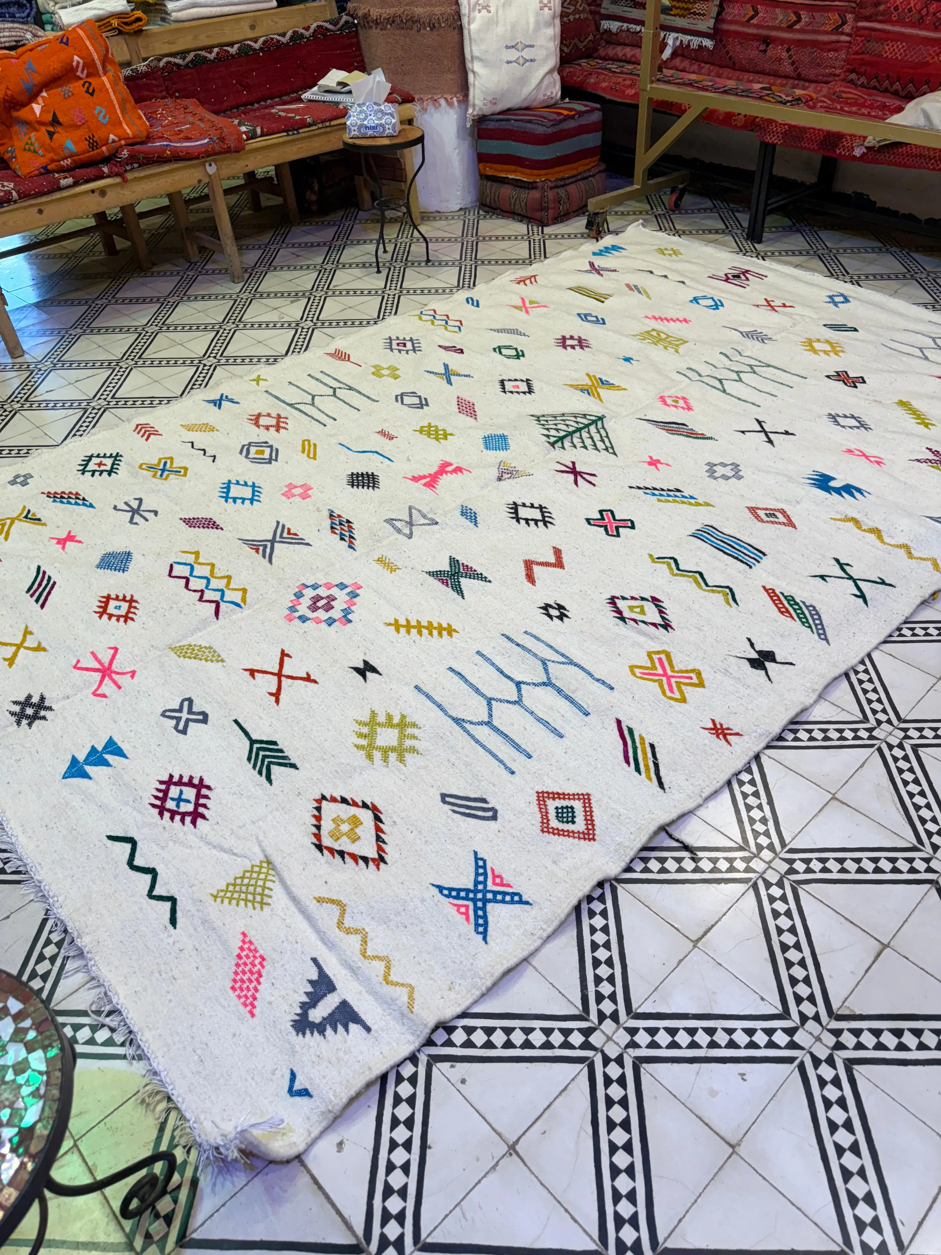 Artistic Moroccan Rug | White Boujaad Carpet | Amazing Multicolored Berber Rug | Fabulous & Colorful Boujaad Design