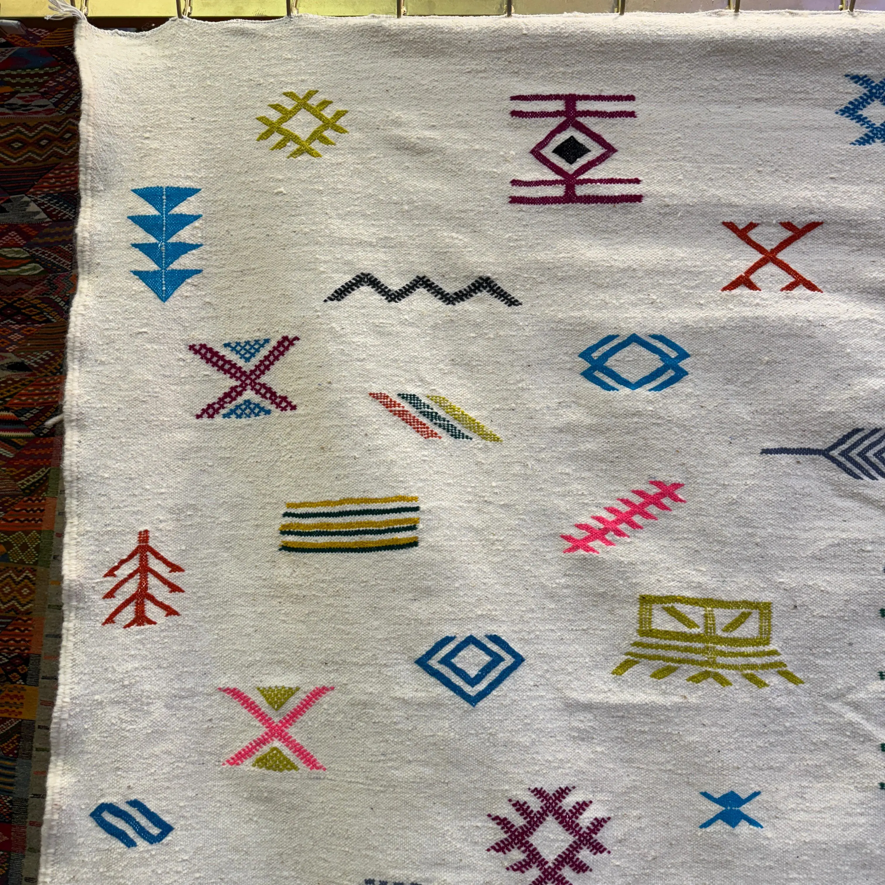 Artistic Moroccan Rug | White Boujaad Carpet | Amazing Multicolored Berber Rug | Fabulous & Colorful Boujaad Design