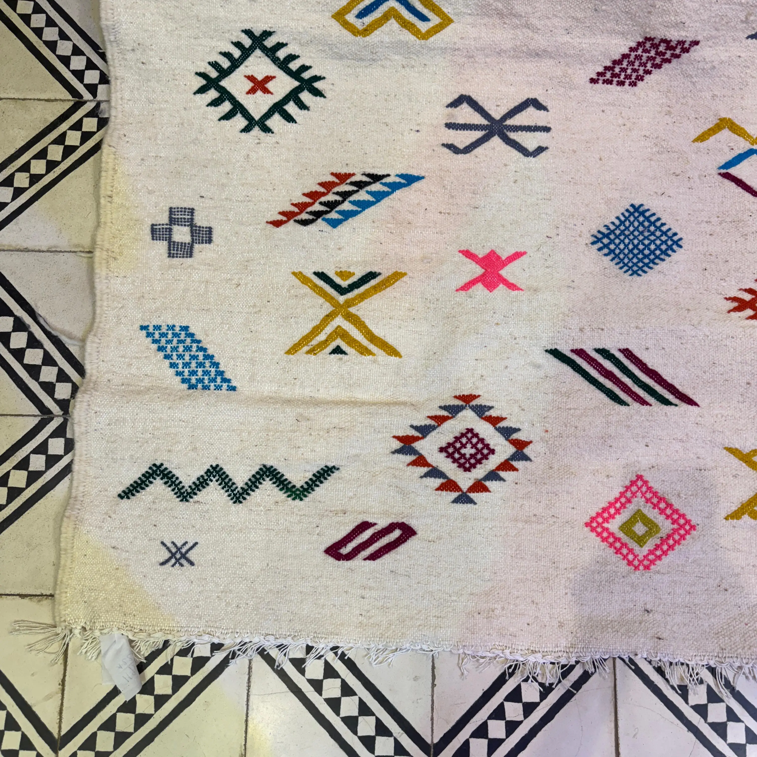 Artistic Moroccan Rug | White Boujaad Carpet | Amazing Multicolored Berber Rug | Fabulous & Colorful Boujaad Design