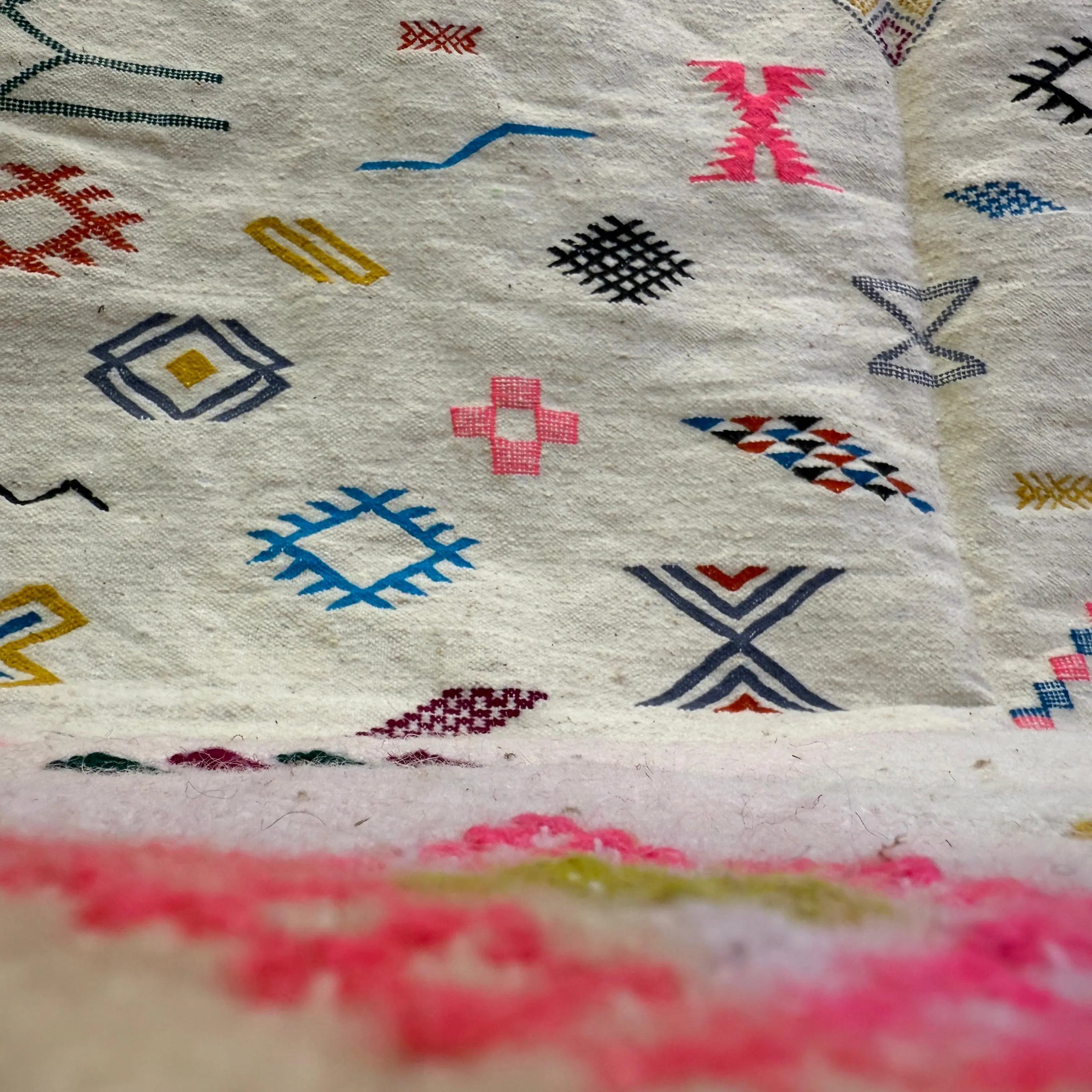 Artistic Moroccan Rug | White Boujaad Carpet | Amazing Multicolored Berber Rug | Fabulous & Colorful Boujaad Design
