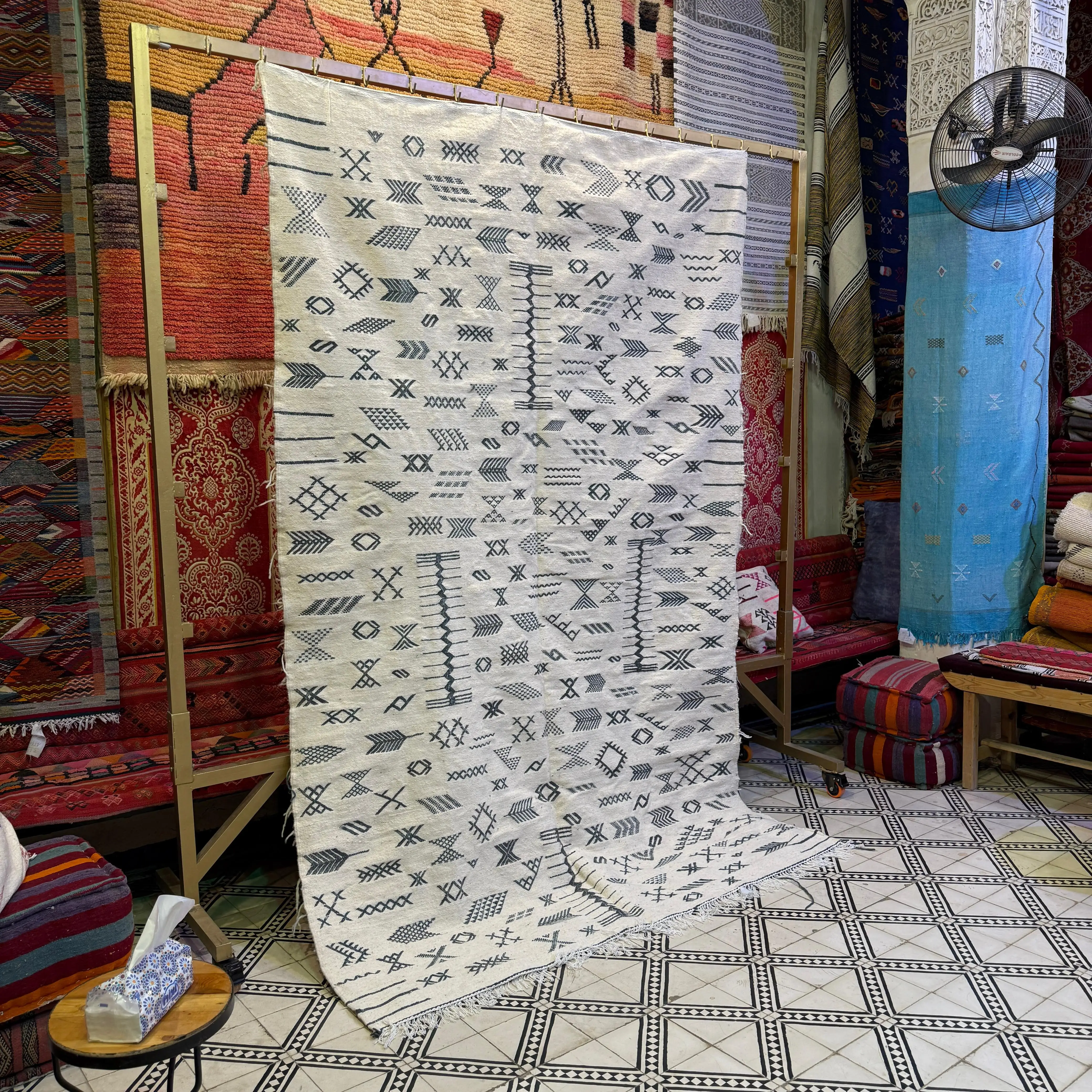 Artistic Moroccan Boujaad Rug | Handwoven White Berber Carpet | Vibrant Multicolored Design