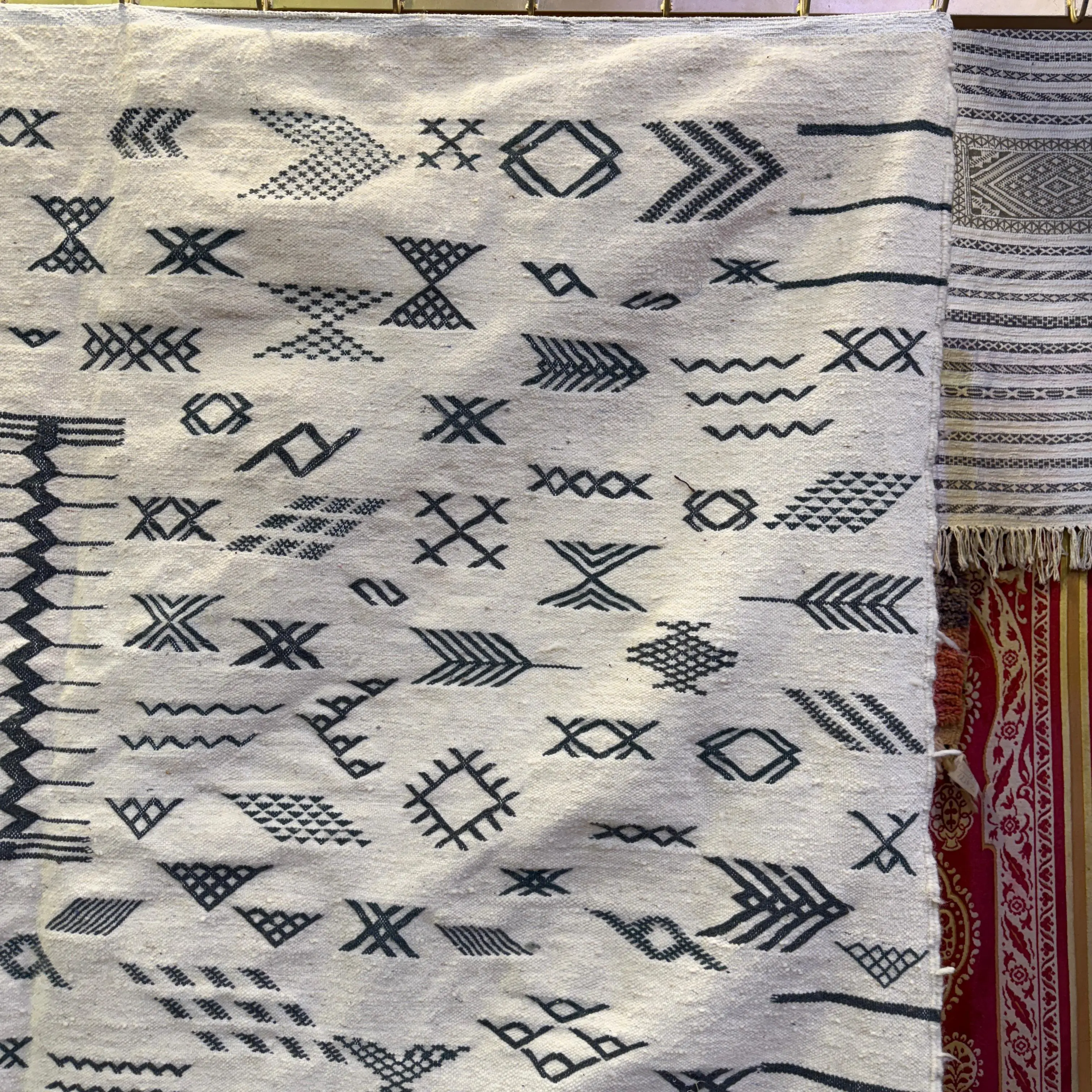 Artistic Moroccan Boujaad Rug | Handwoven White Berber Carpet | Vibrant Multicolored Design