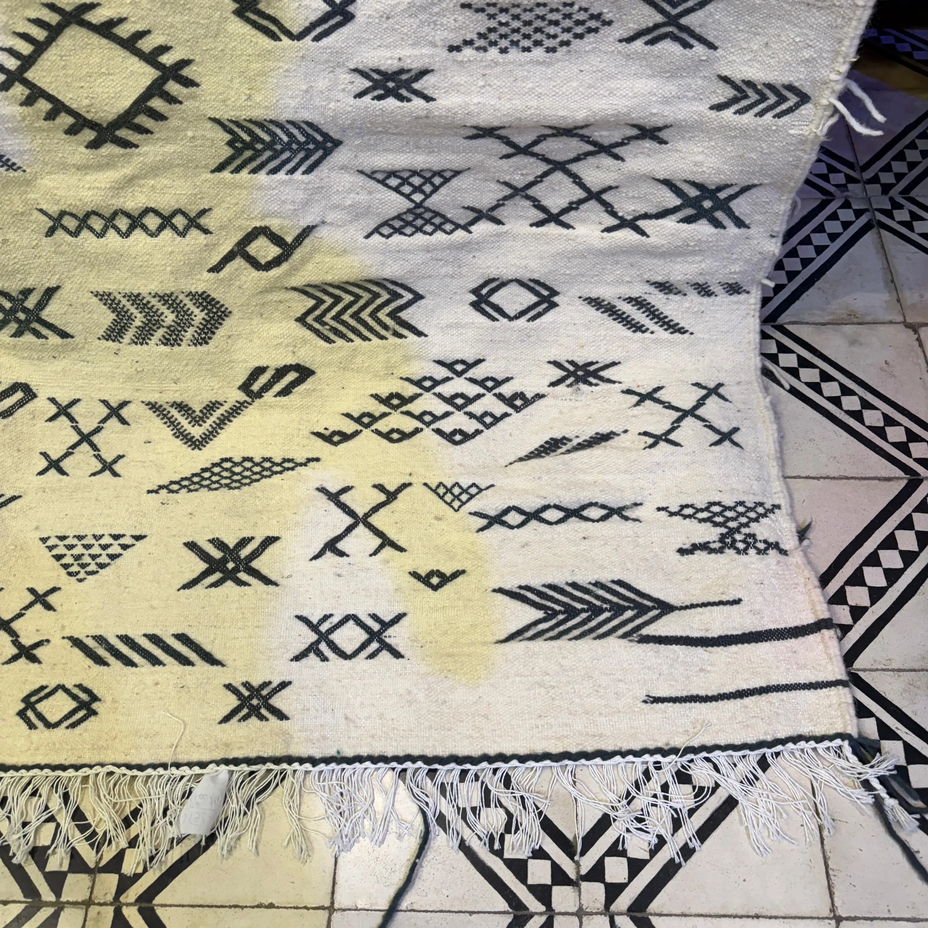 Artistic Moroccan Boujaad Rug | Handwoven White Berber Carpet | Vibrant Multicolored Design