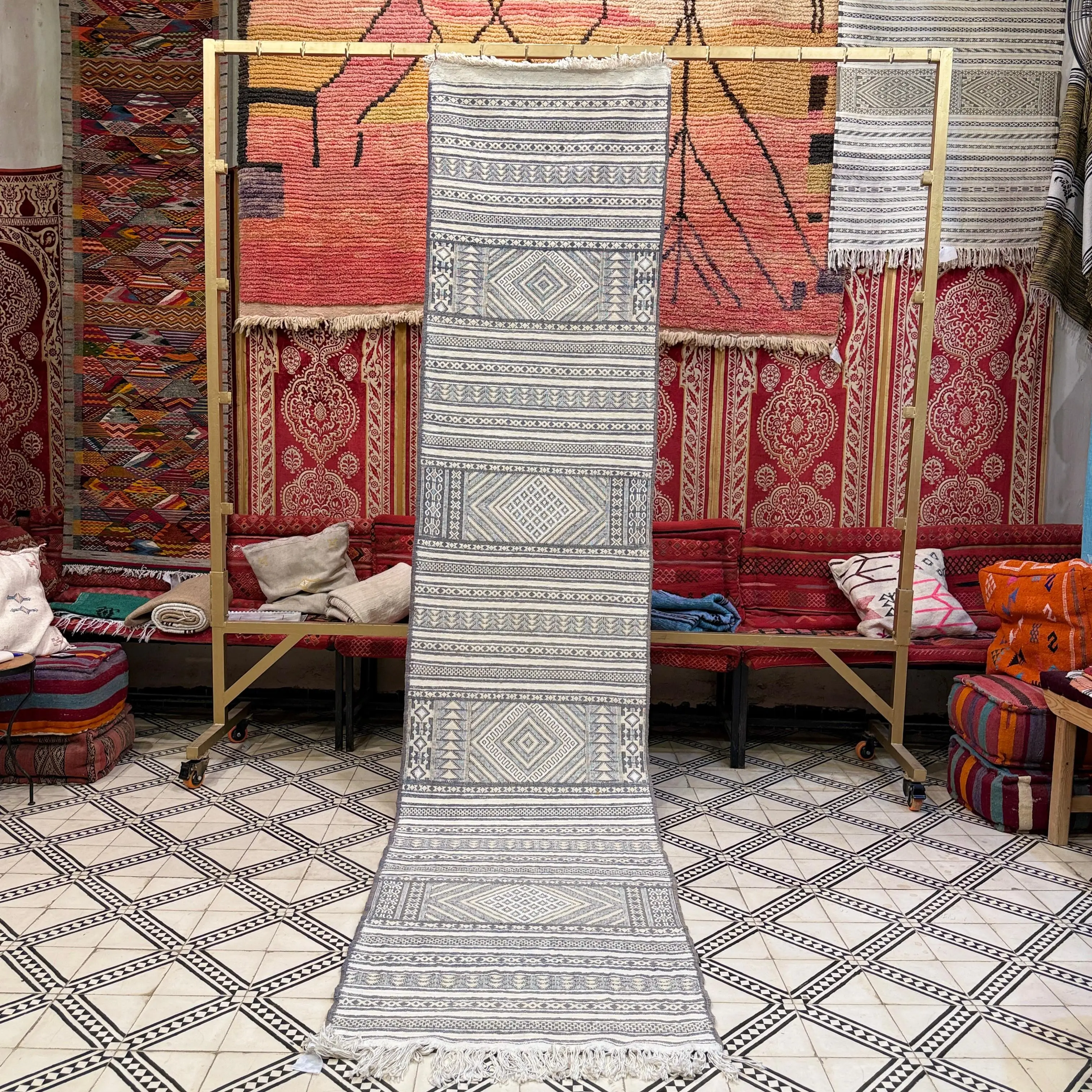 Vintage Wool Jute Kilim Rug | Handmade Kilim Dhurrie Runner | Wool & Jute Flatweave Carpet