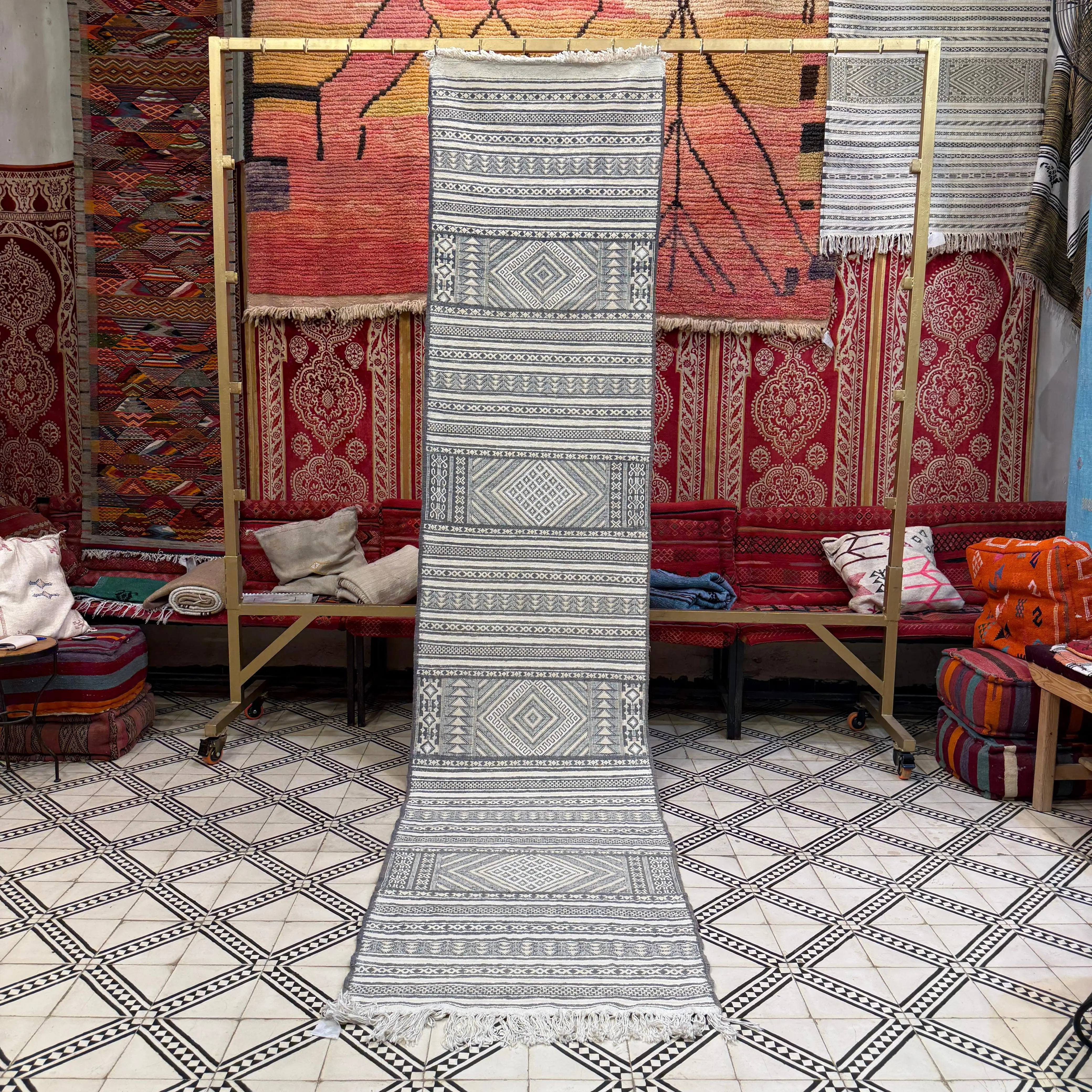 Vintage Wool Jute Kilim Rug | Handmade Kilim Dhurrie Runner | Wool & Jute Flatweave Carpet