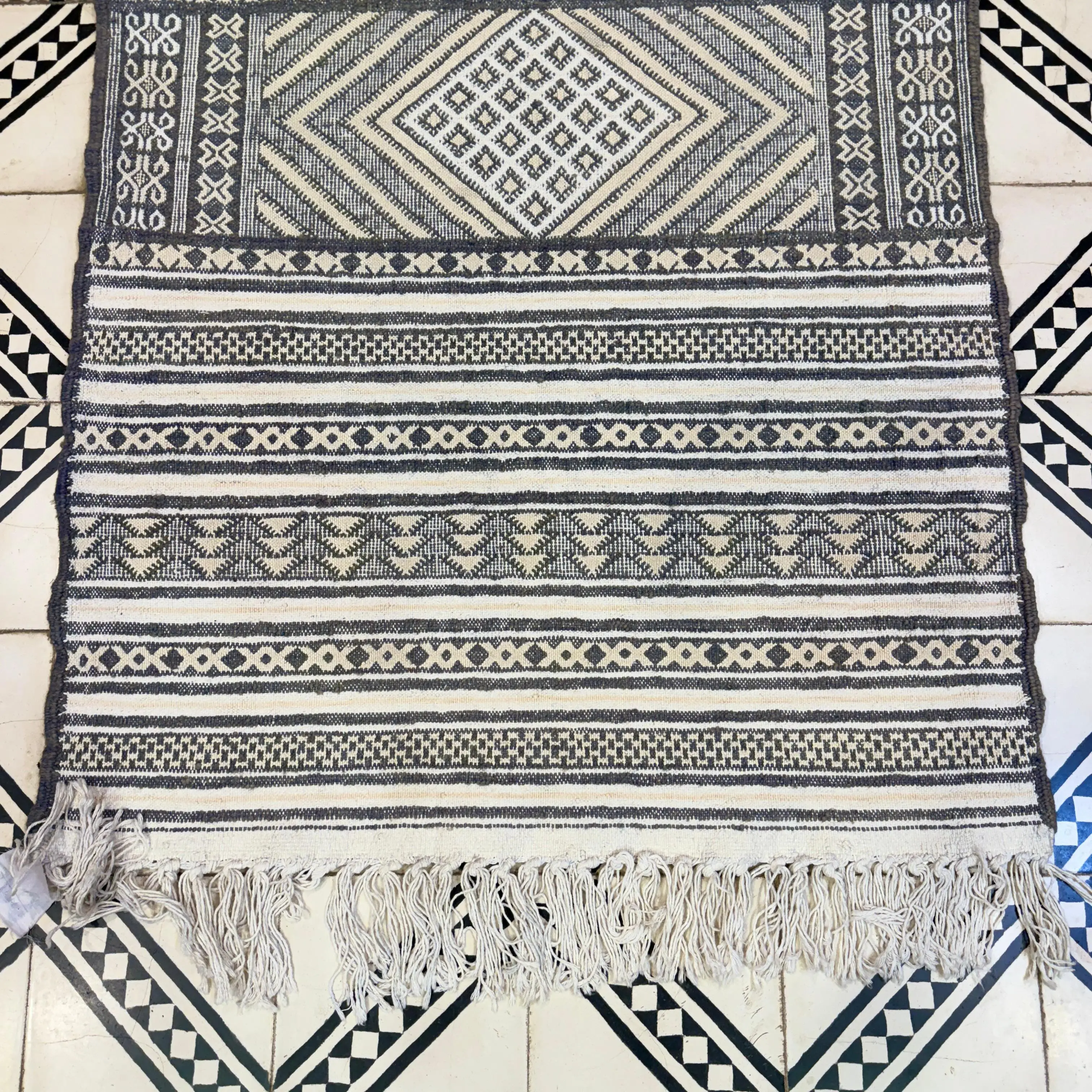 Vintage Wool Jute Kilim Rug | Handmade Kilim Dhurrie Runner | Wool & Jute Flatweave Carpet