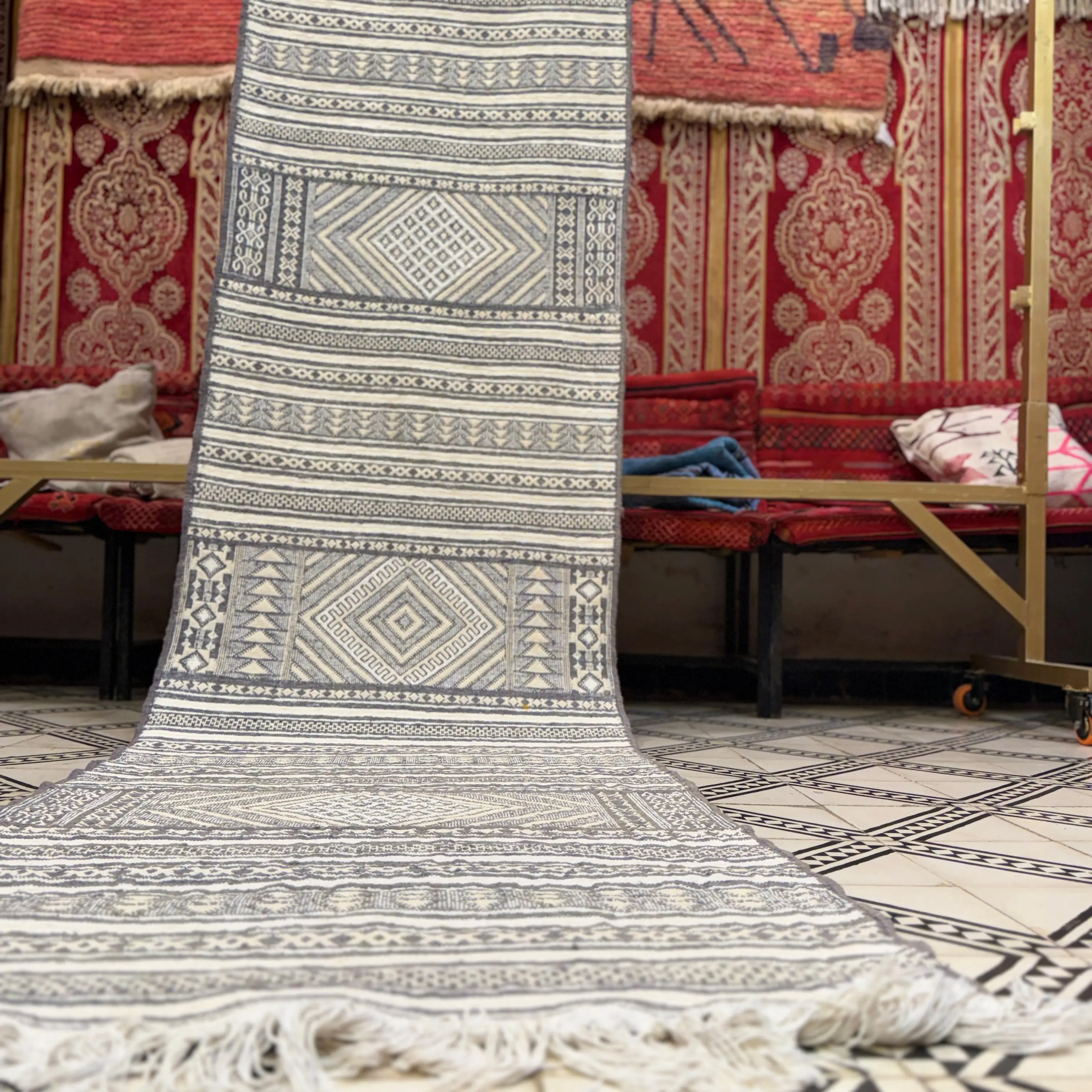 Vintage Wool Jute Kilim Rug | Handmade Kilim Dhurrie Runner | Wool & Jute Flatweave Carpet