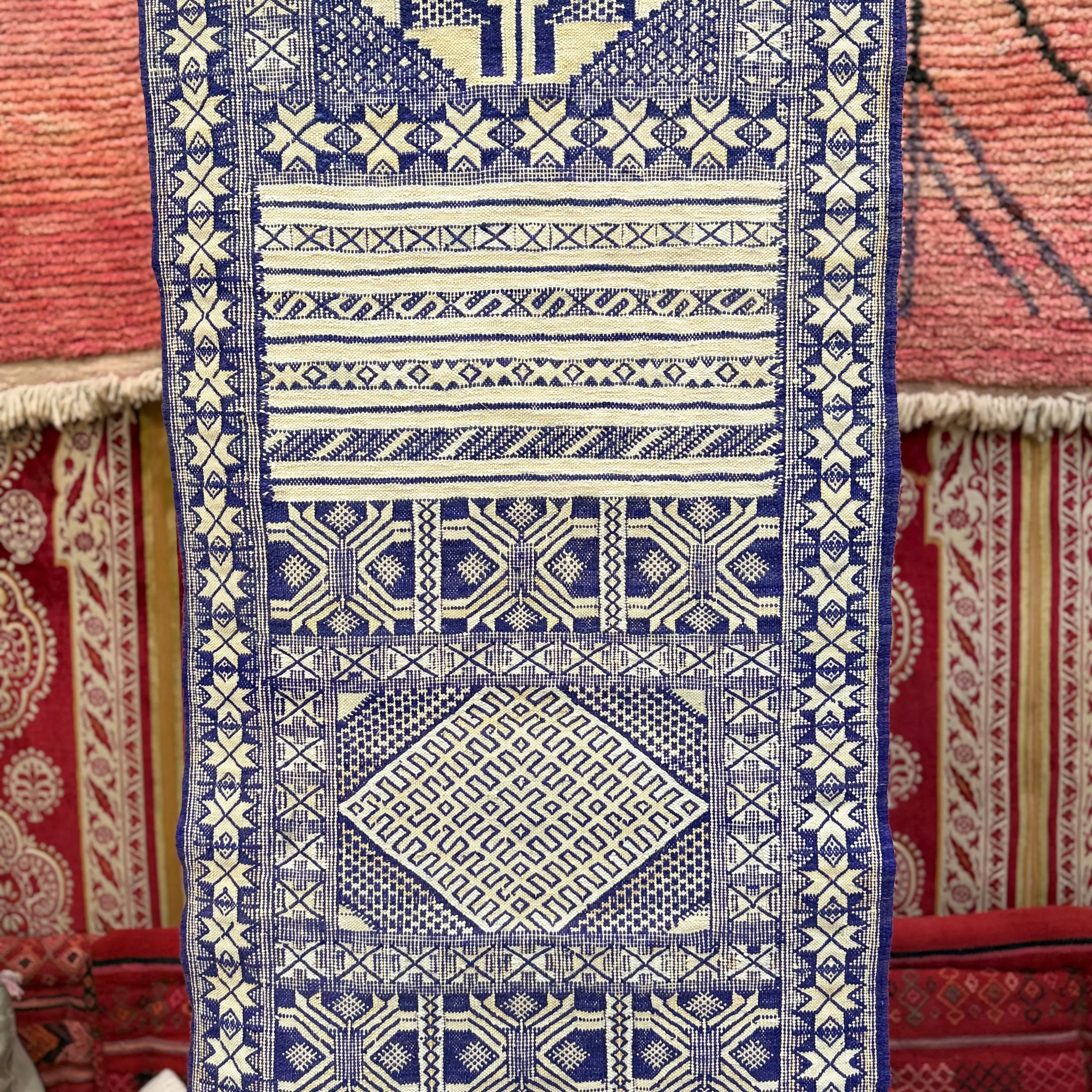 Handmade Wool Jute Kilim Dhurrie | Vintage Flatweave Rug Runner | Moroccan Wool & Jute Carpet