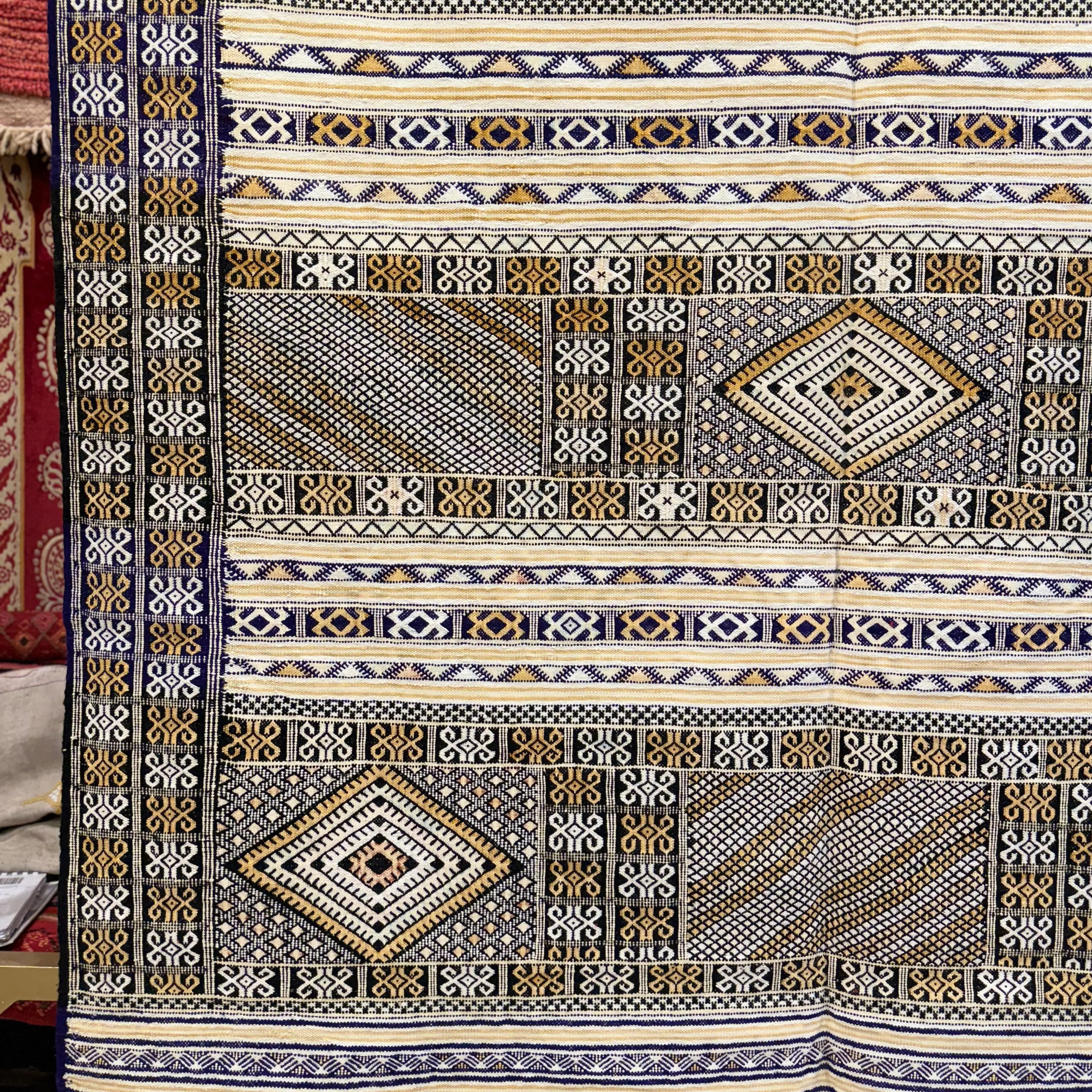 Large Vintage Kilim Rug | Modern Minimalist Wool Carpet for Bedroom | Flatweave Moroccan Style