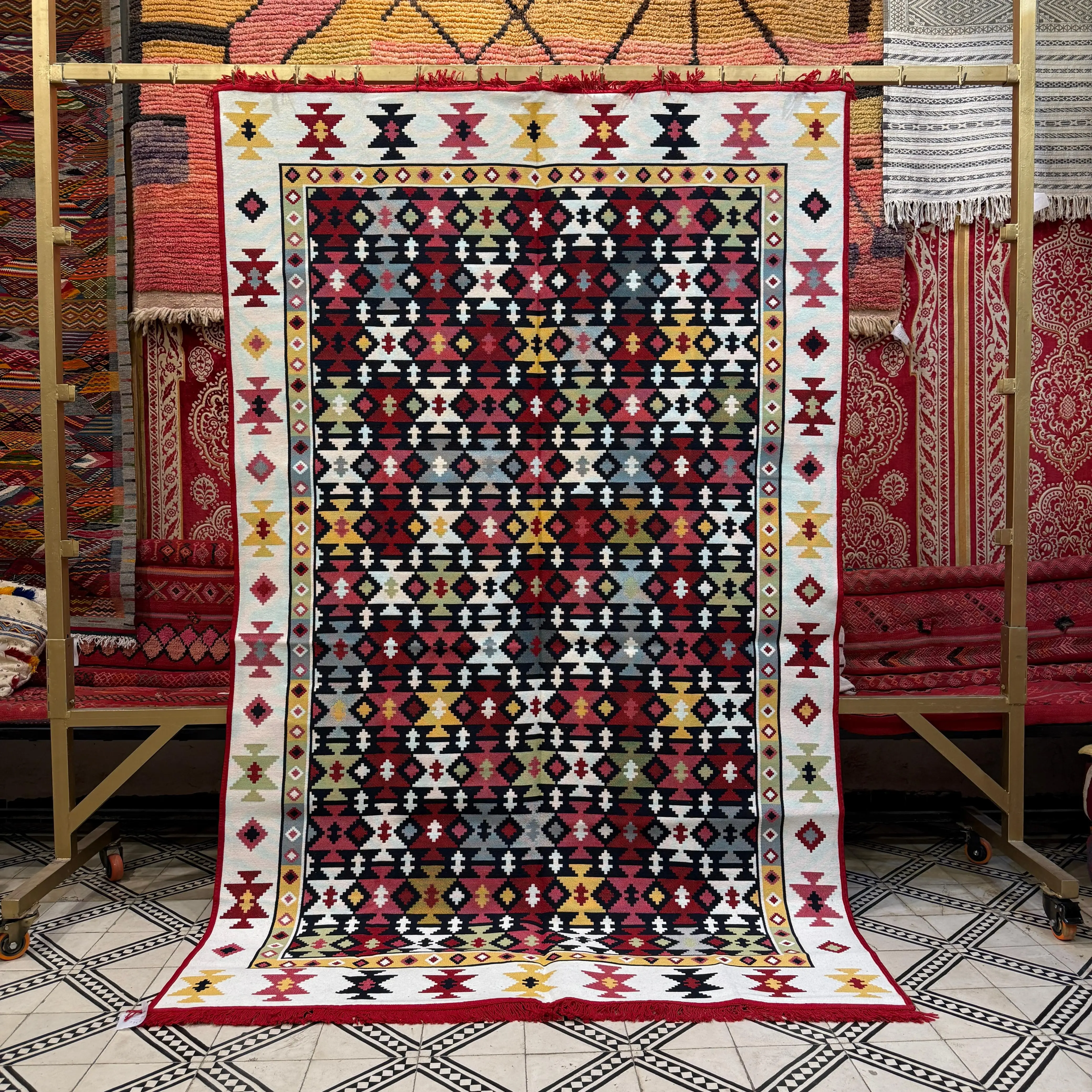 Handmade Picasso Berber Rug | Moroccan Flatweave Art for Living Room