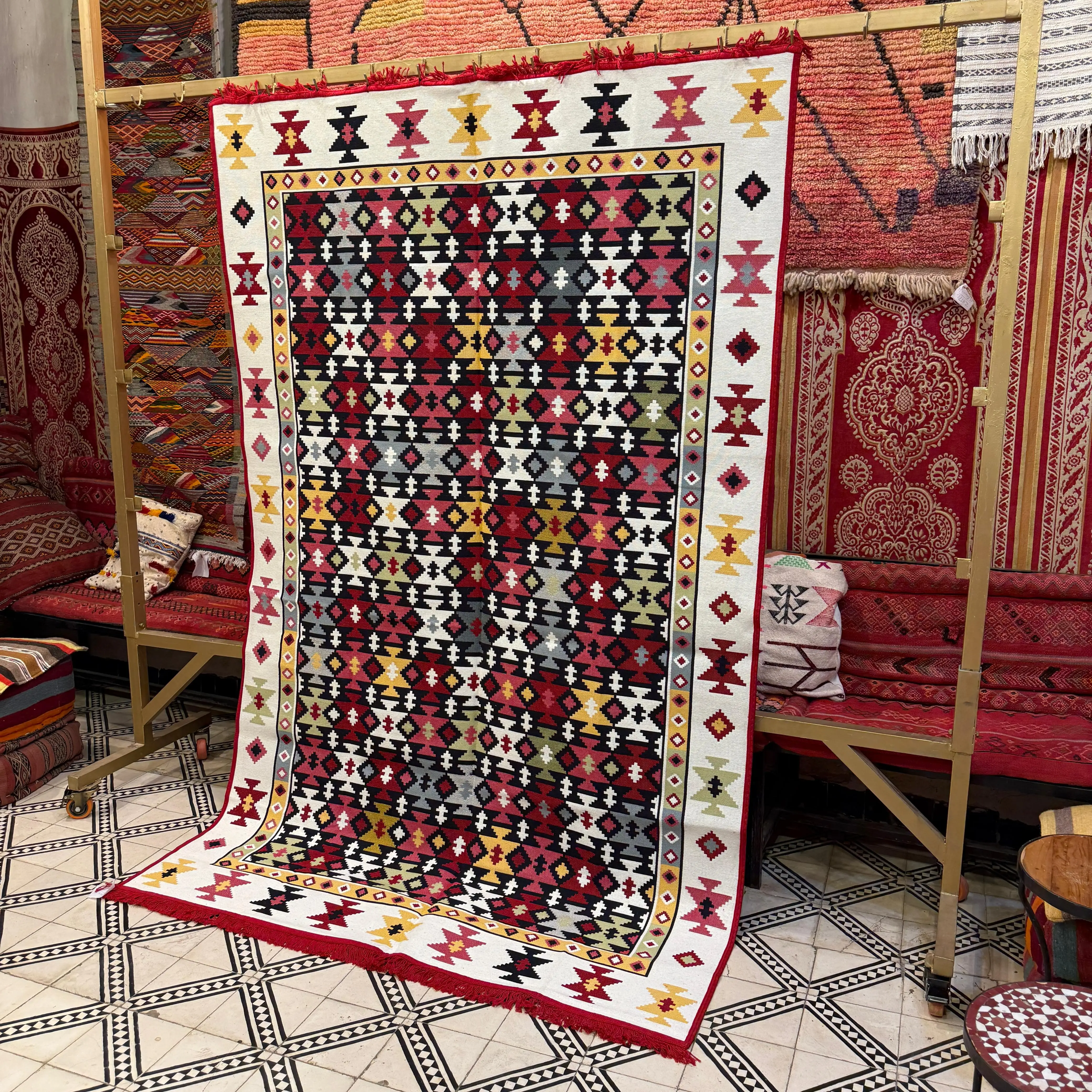 Handmade Picasso Berber Rug | Moroccan Flatweave Art for Living Room
