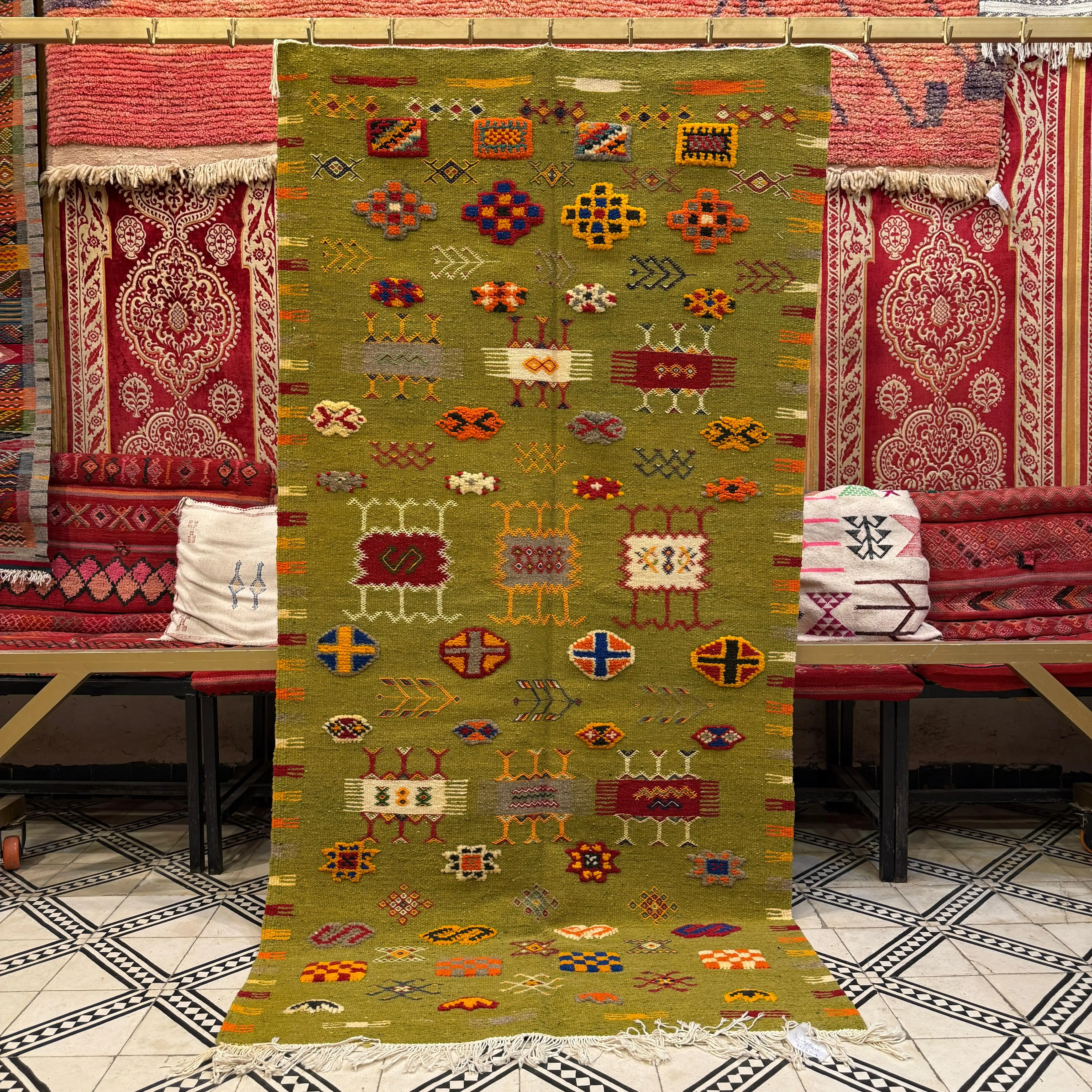 Lovely Moroccan Berber Rug | Three-Technique Taznakht Carpet | Handwoven Wool Masterpiece