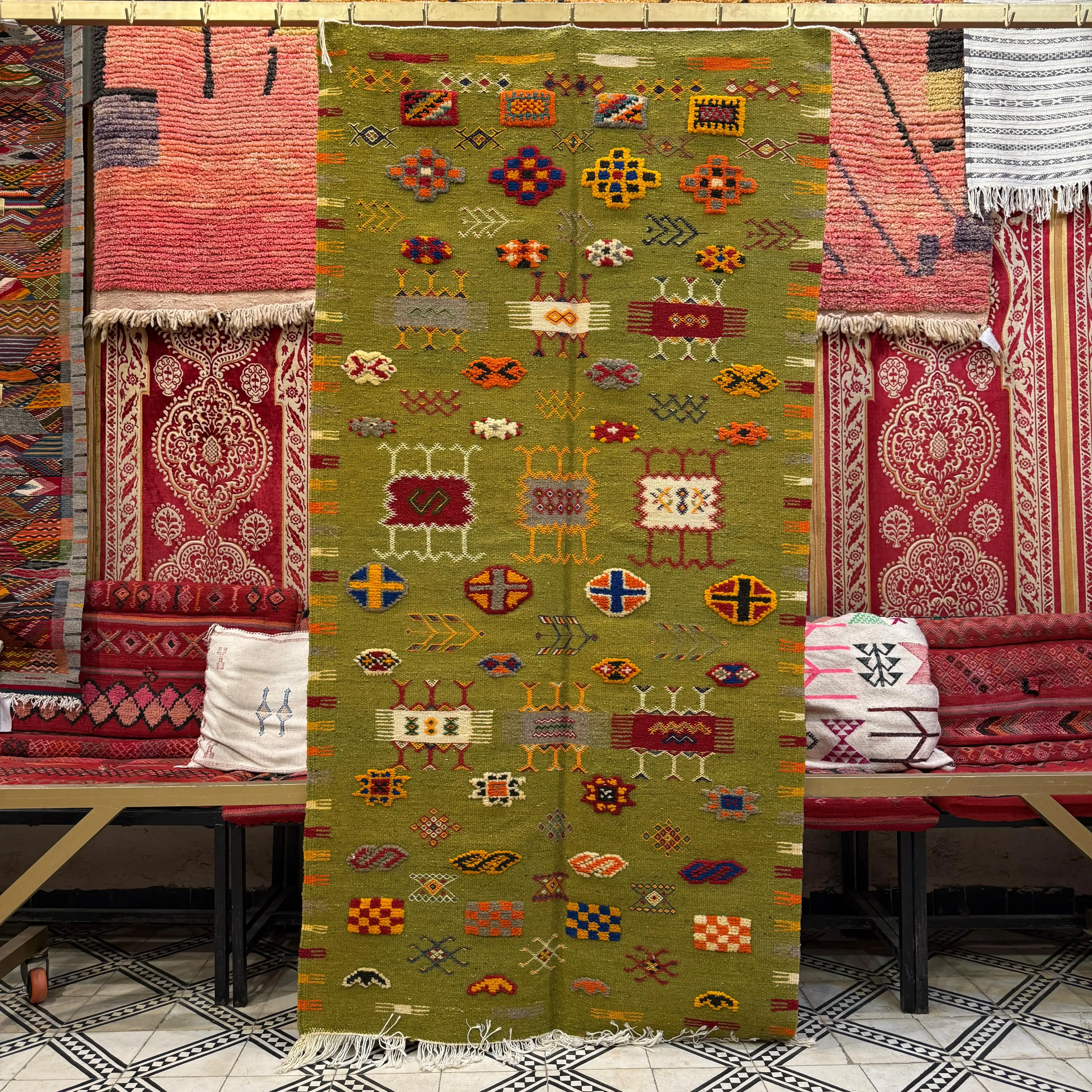 Lovely Moroccan Berber Rug | Three-Technique Taznakht Carpet | Handwoven Wool Masterpiece
