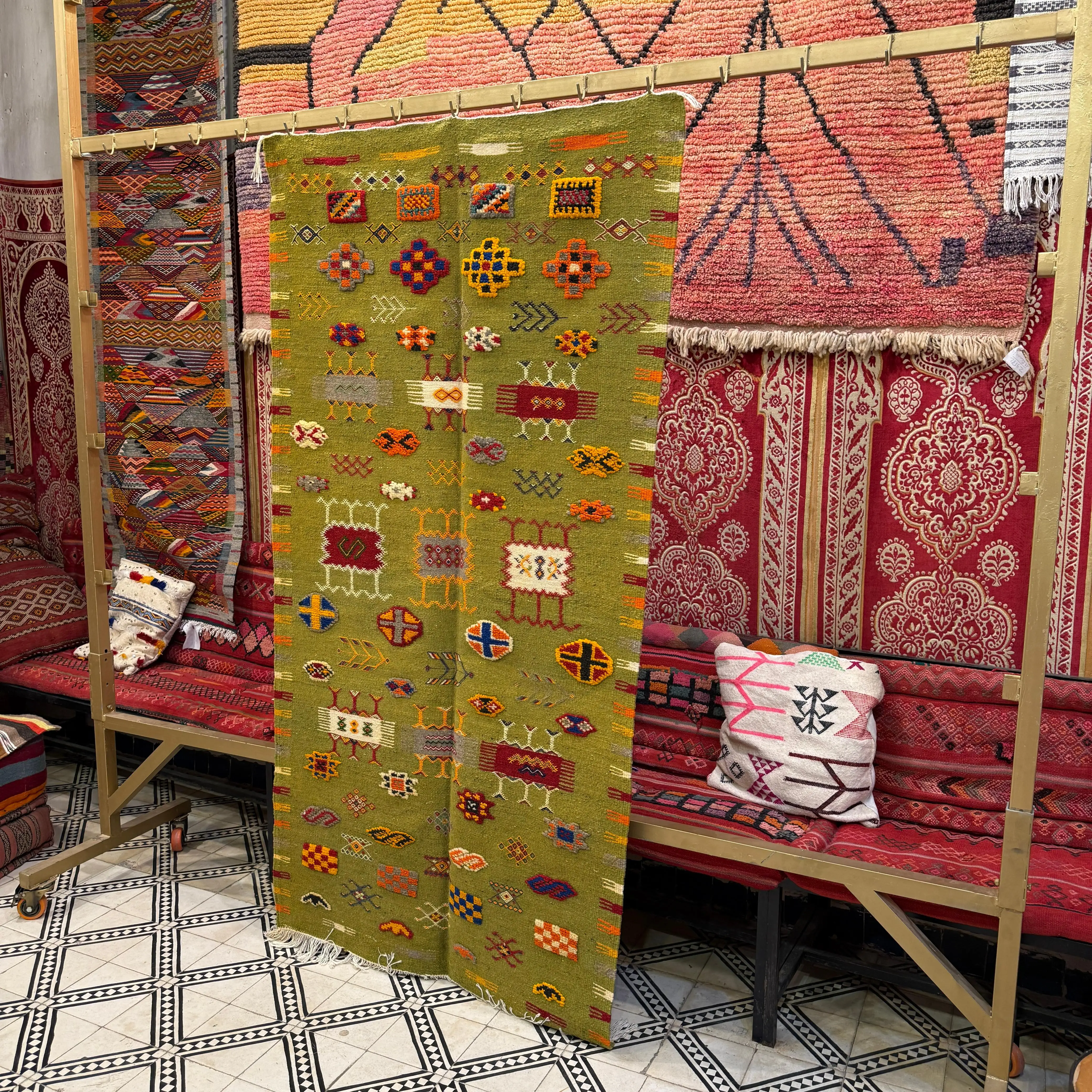 Lovely Moroccan Berber Rug | Three-Technique Taznakht Carpet | Handwoven Wool Masterpiece