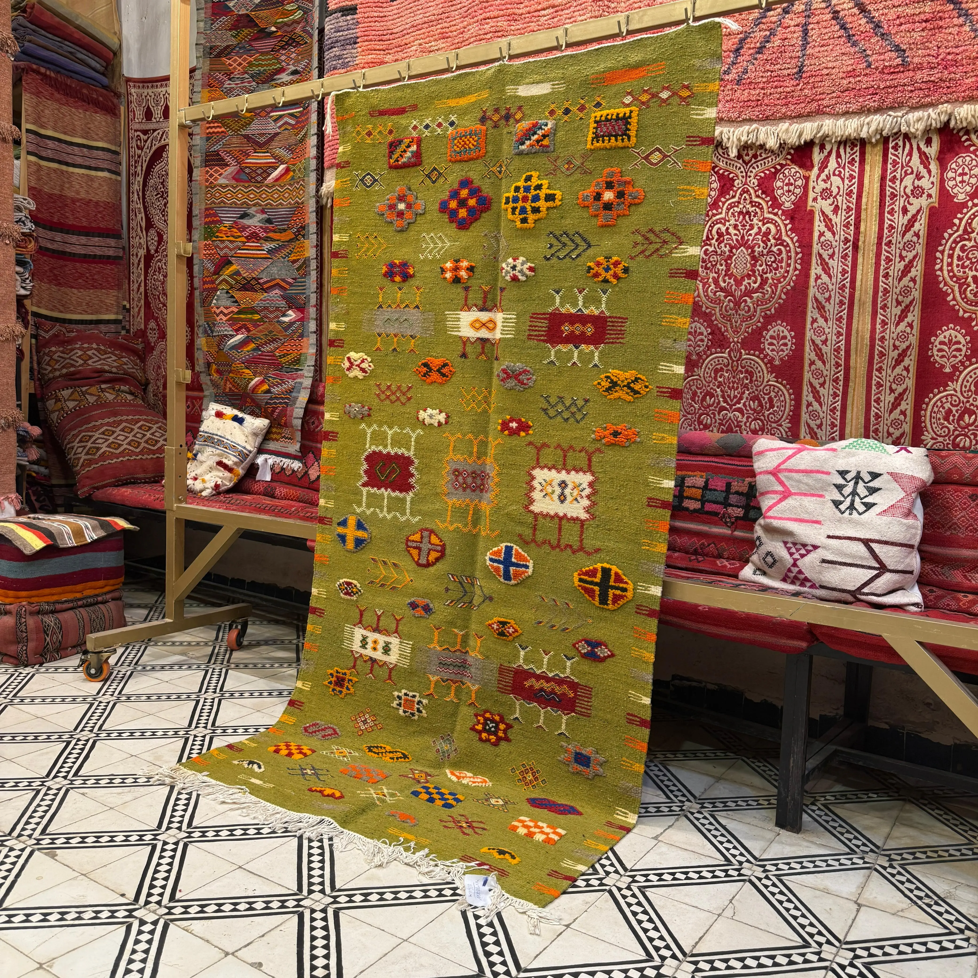 Lovely Moroccan Berber Rug | Three-Technique Taznakht Carpet | Handwoven Wool Masterpiece