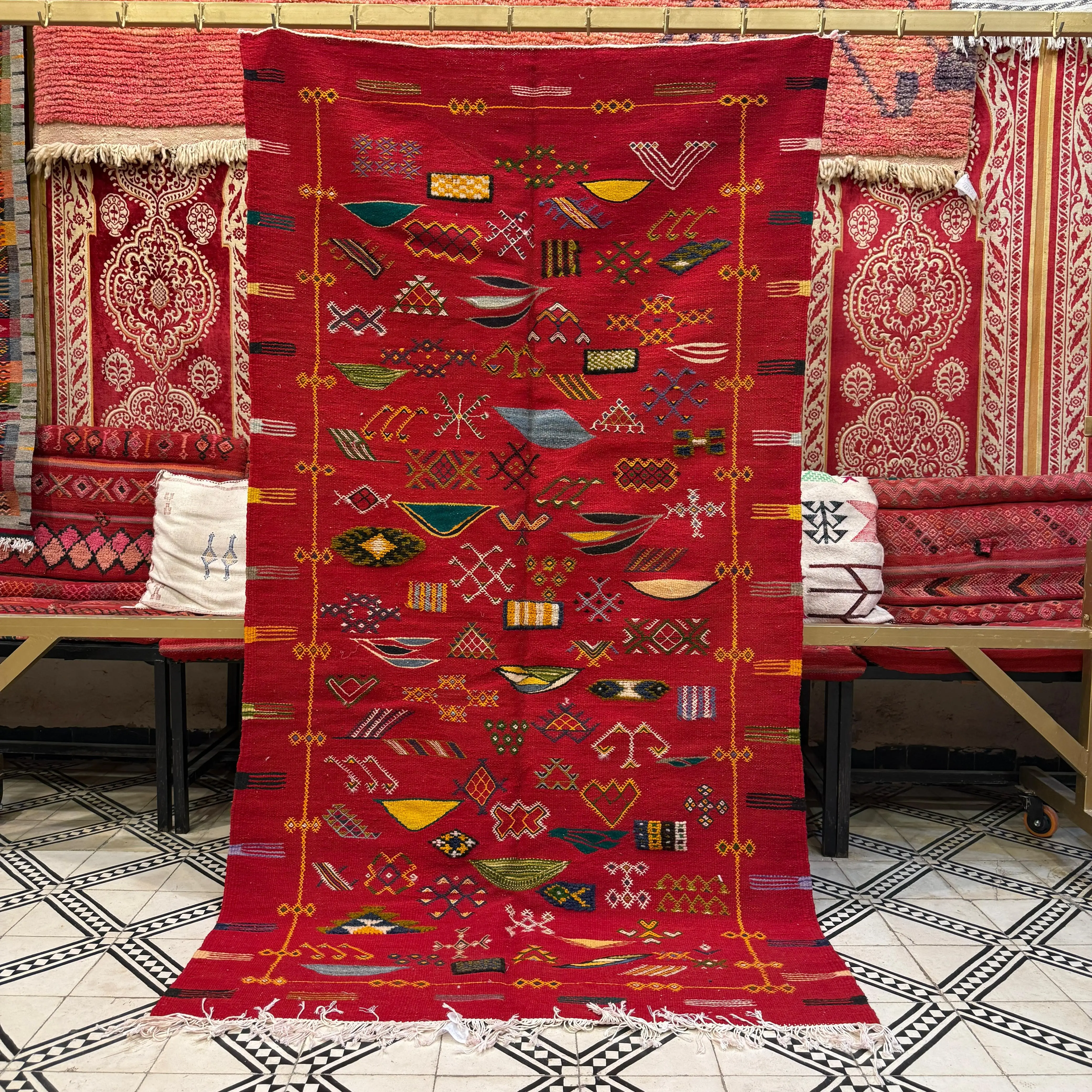 Three-Technique Taznakht Rug | Lovely Moroccan Berber Wool Carpet | Handwoven Masterpiece