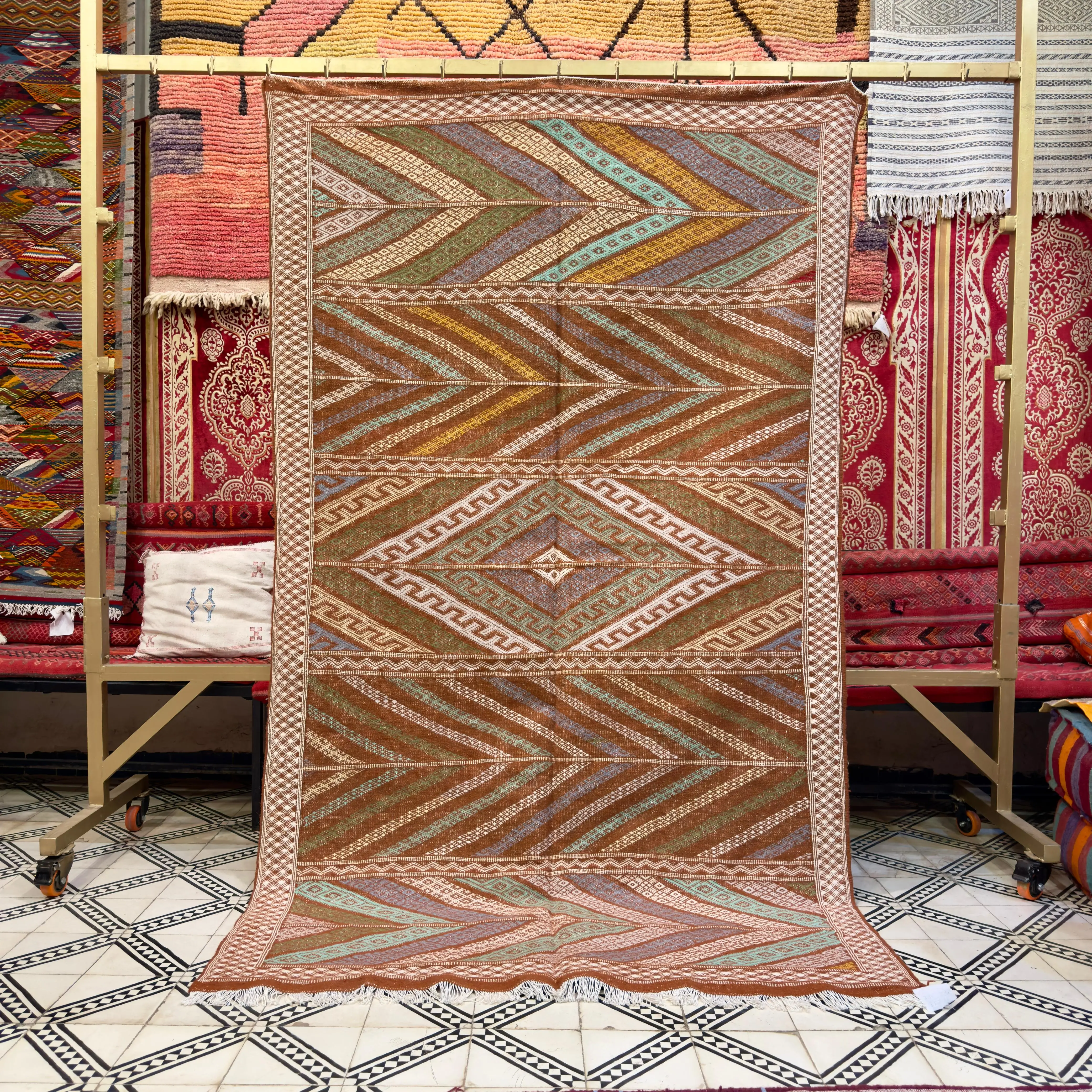 Large Handmade Kilim Rug | Bohemian Merino Wool Carpet for Living Room