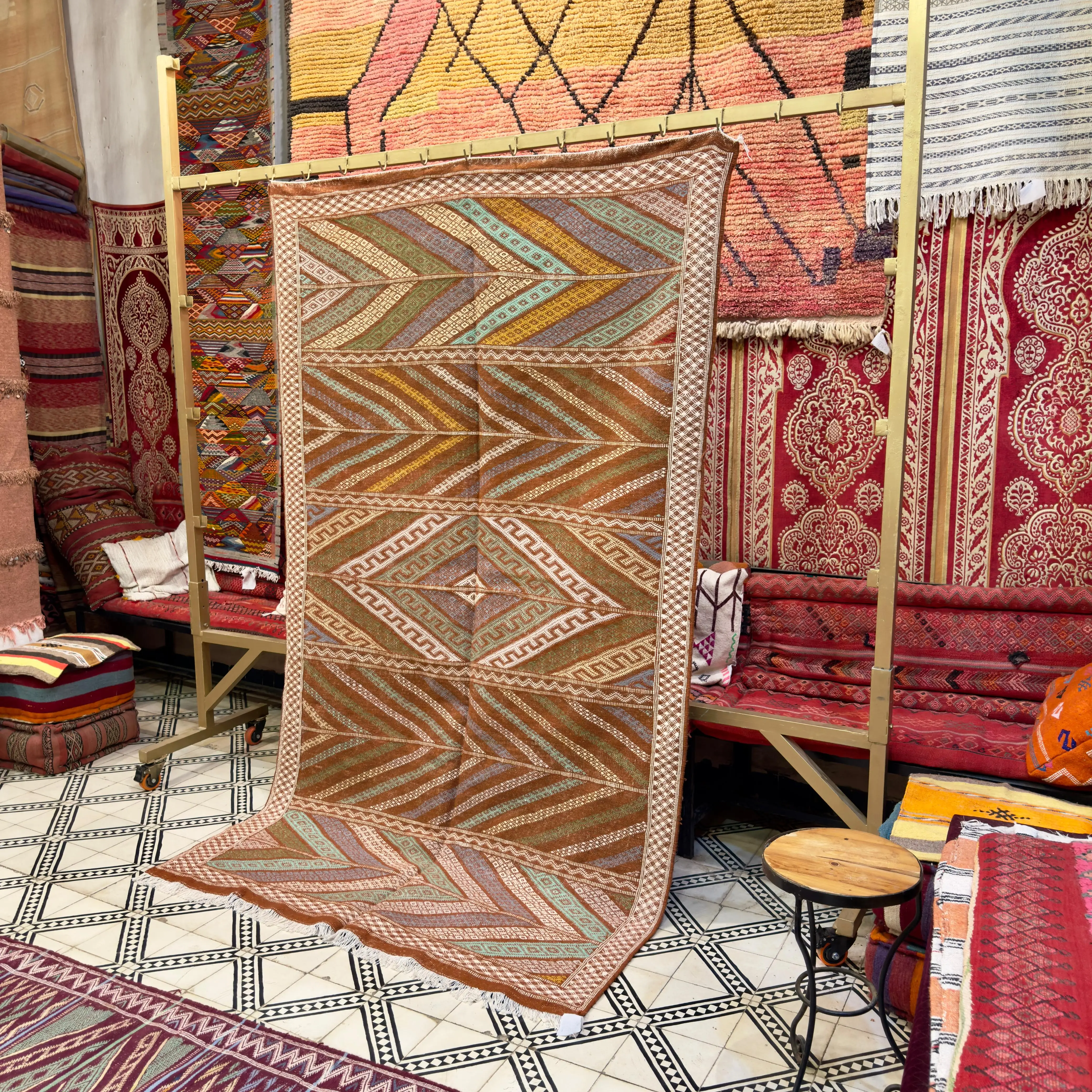 Large Handmade Kilim Rug | Bohemian Merino Wool Carpet for Living Room