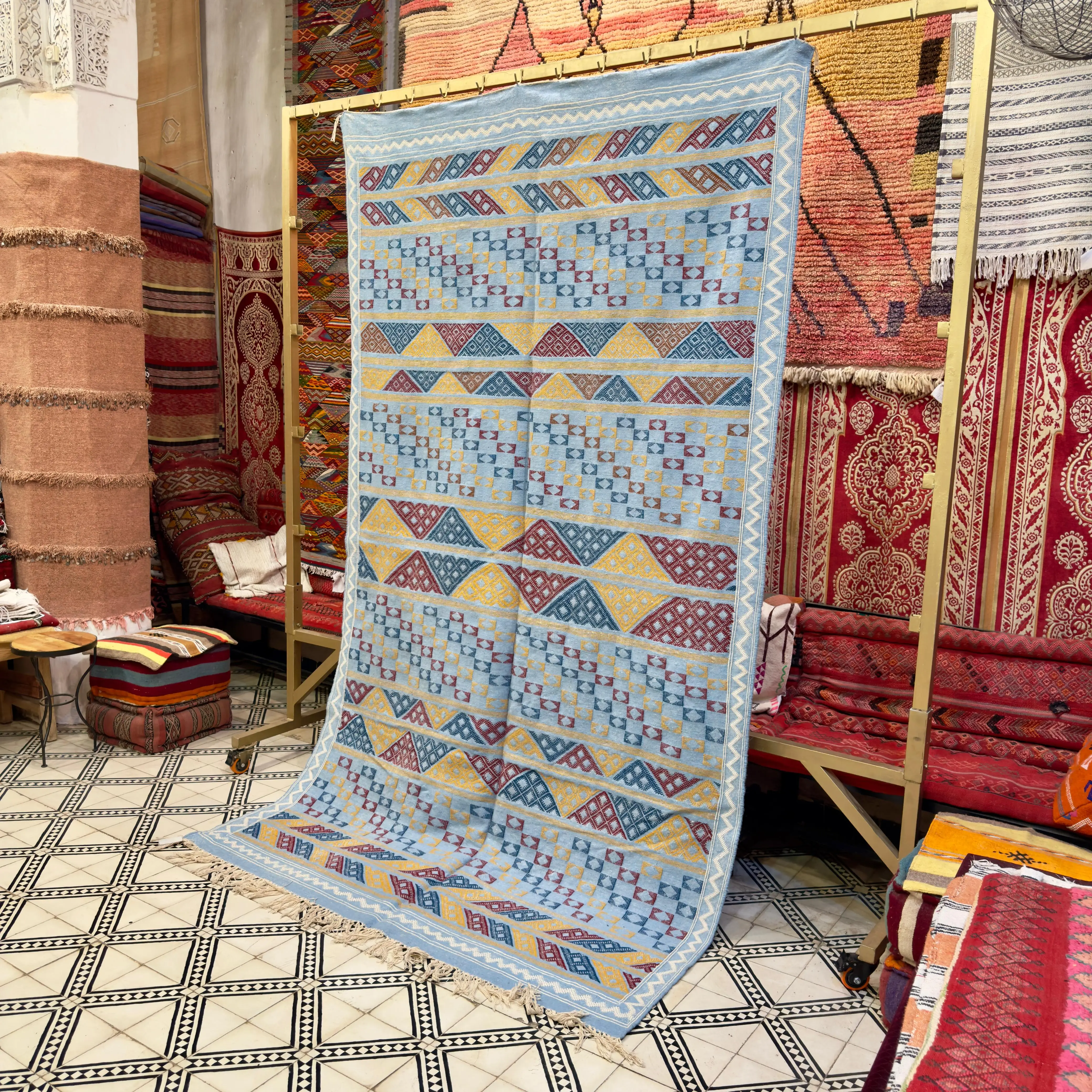 Handmade Moroccan Kilim Rug | Custom Wool Area Carpet | Boho Flatweave