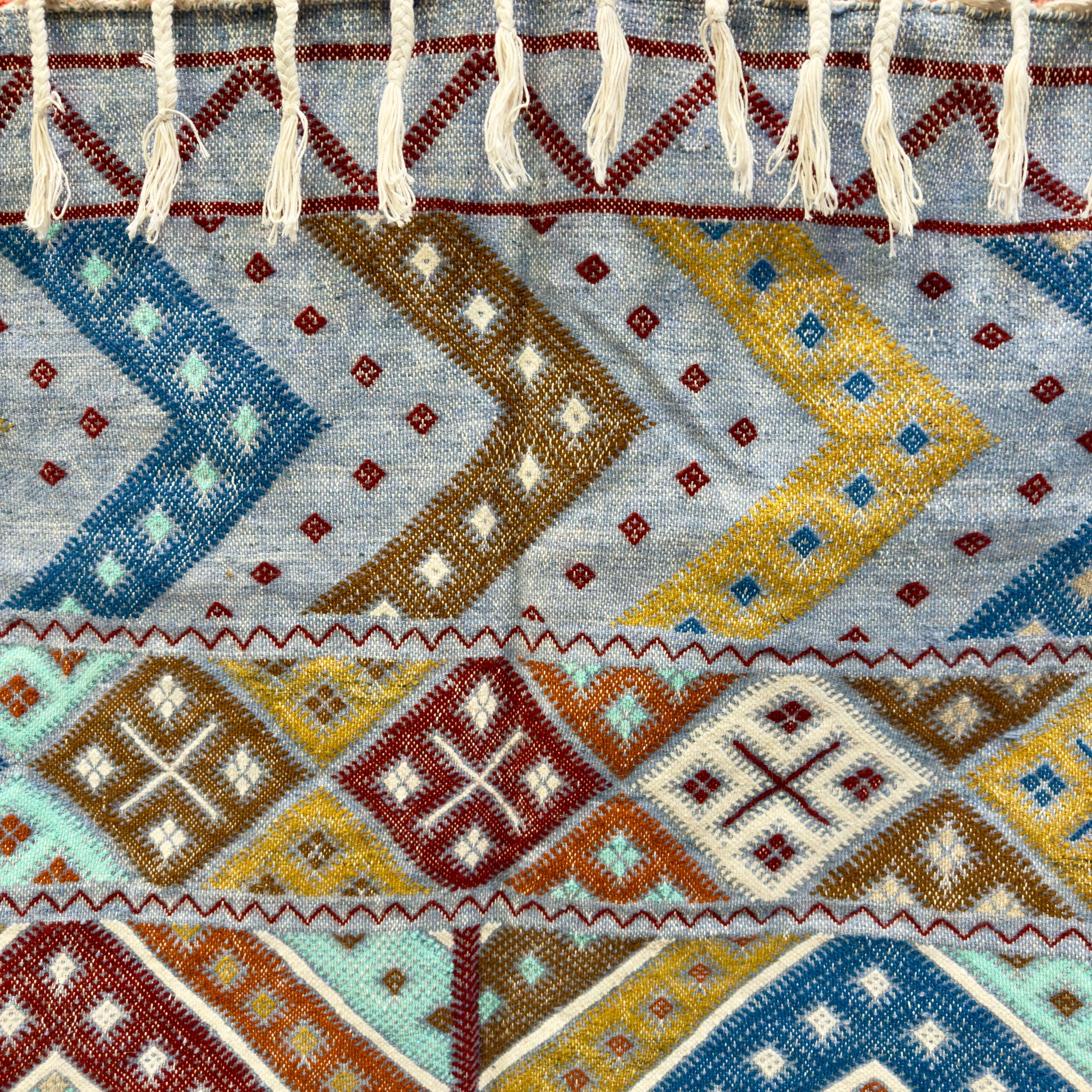 Unique Moroccan Kilim Rug | Vintage Wool & Jute Area Carpet