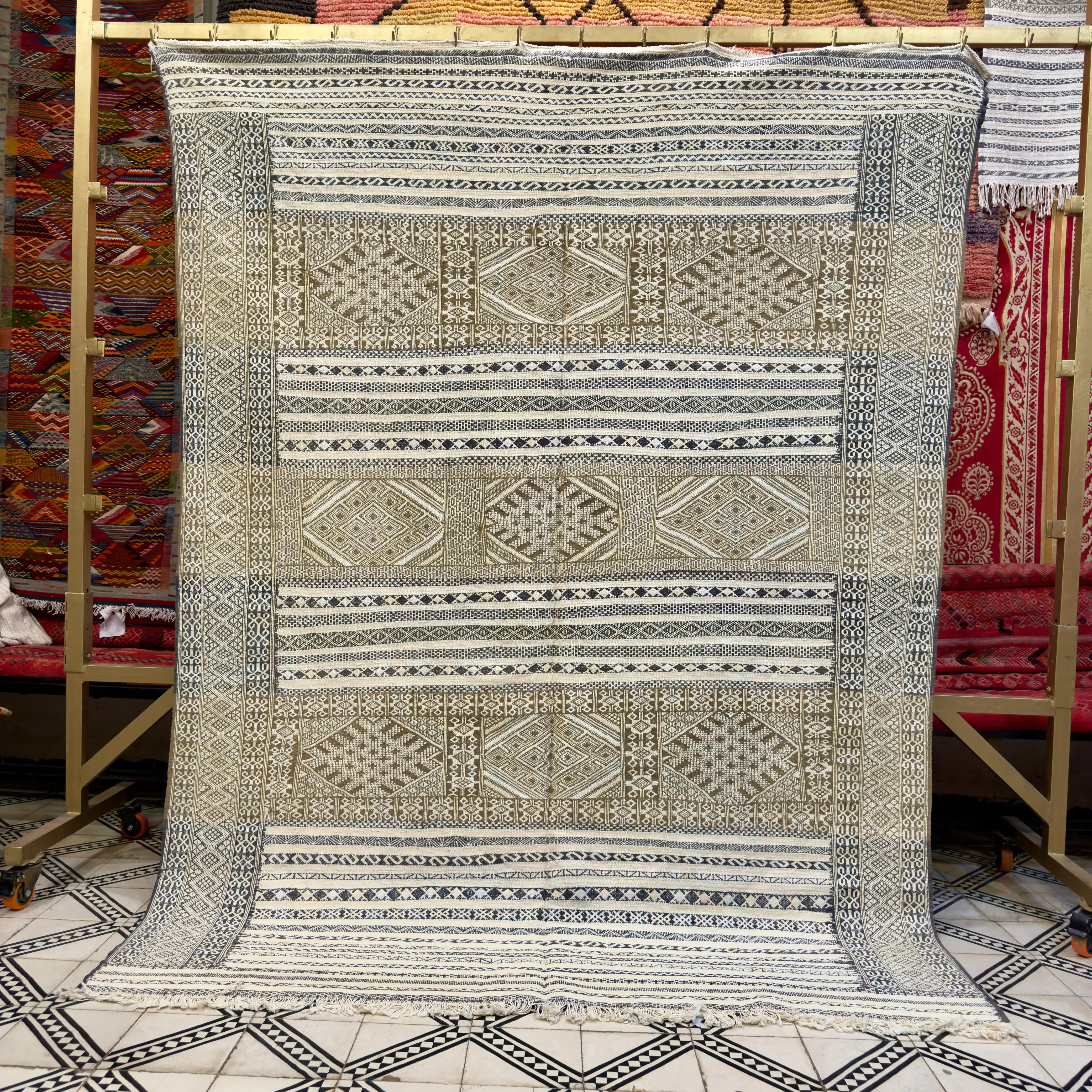 Luxury Moroccan Kilim Rug | Agave Silk & Dromedary Wool | Hand-Embroidered Masterpiece
