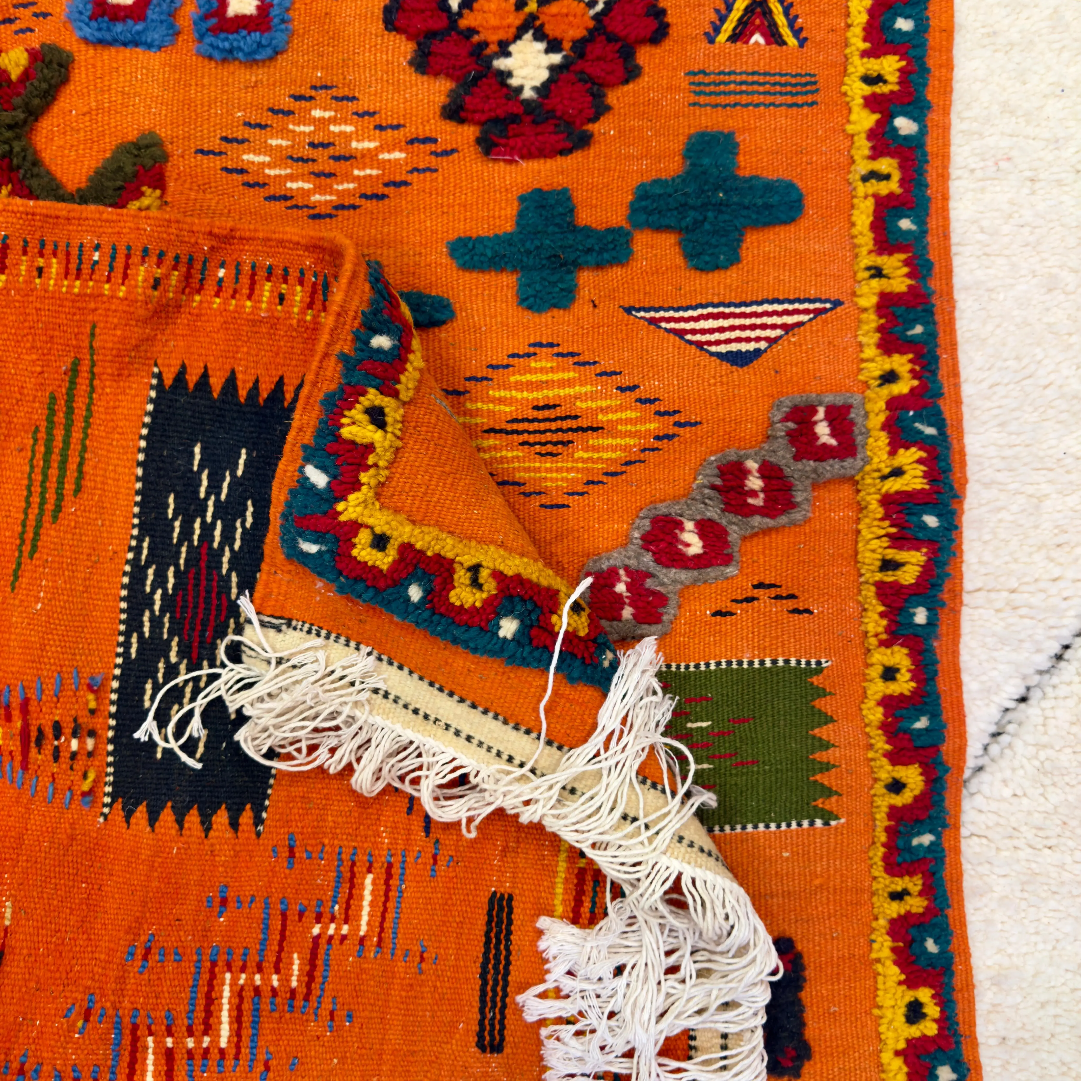 Orange Rug | 3-Techniques Berber Masterpiece (150 × 100 cm / 4.9 × 3.2 ft)