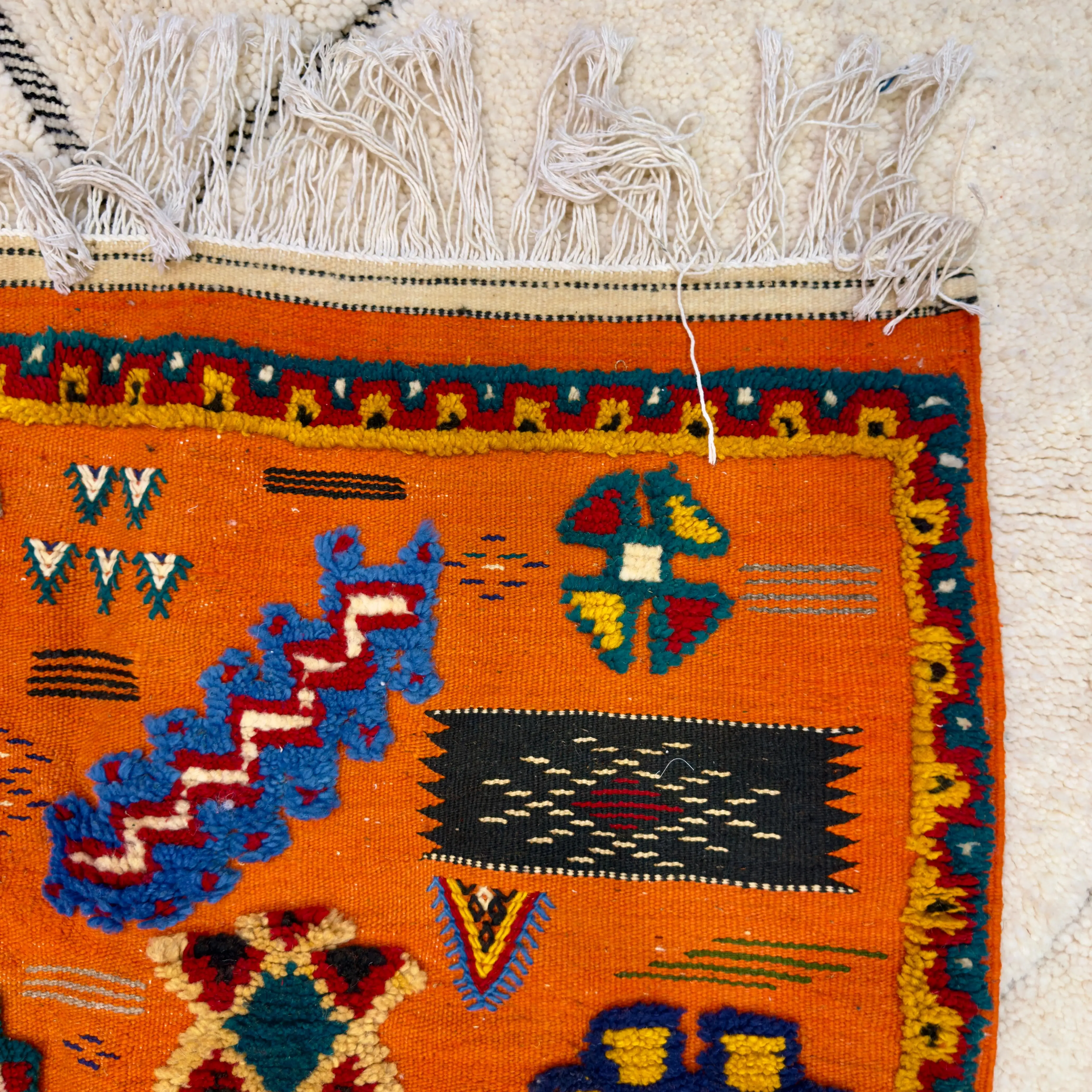Orange Rug | 3-Techniques Berber Masterpiece (150 × 100 cm / 4.9 × 3.2 ft)