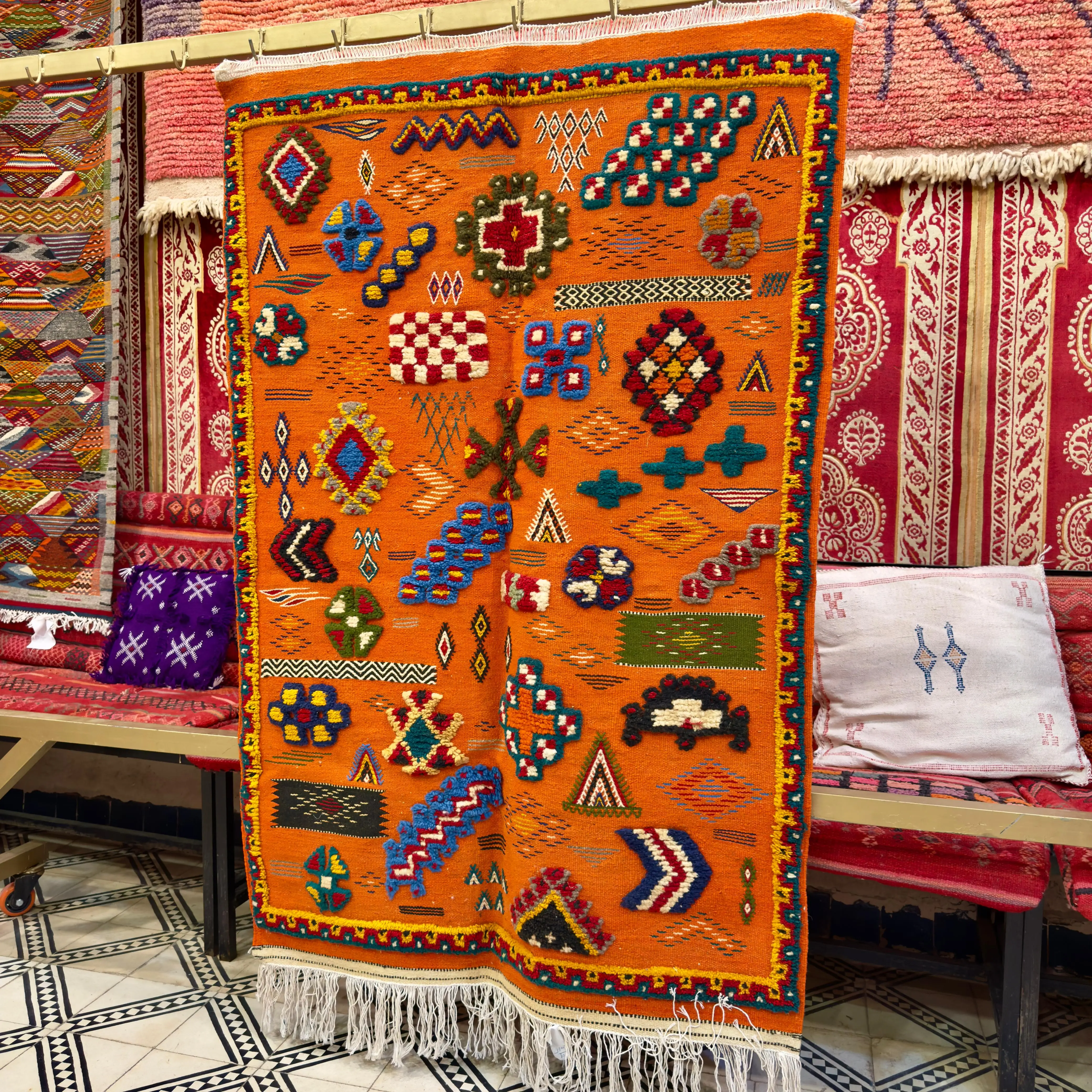 Orange Rug | 3-Techniques Berber Masterpiece (150 × 100 cm / 4.9 × 3.2 ft)