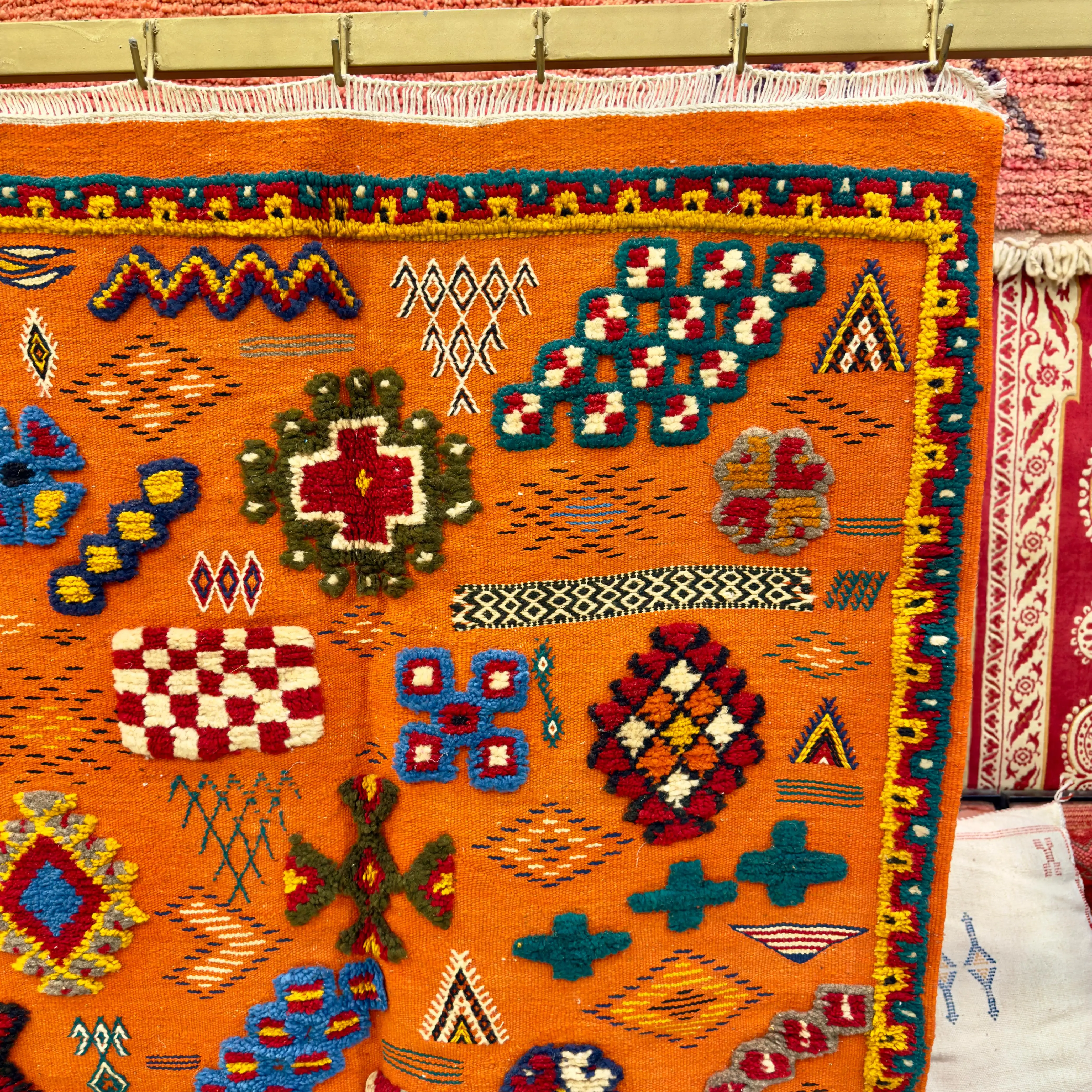 Orange Rug | 3-Techniques Berber Masterpiece (150 × 100 cm / 4.9 × 3.2 ft)
